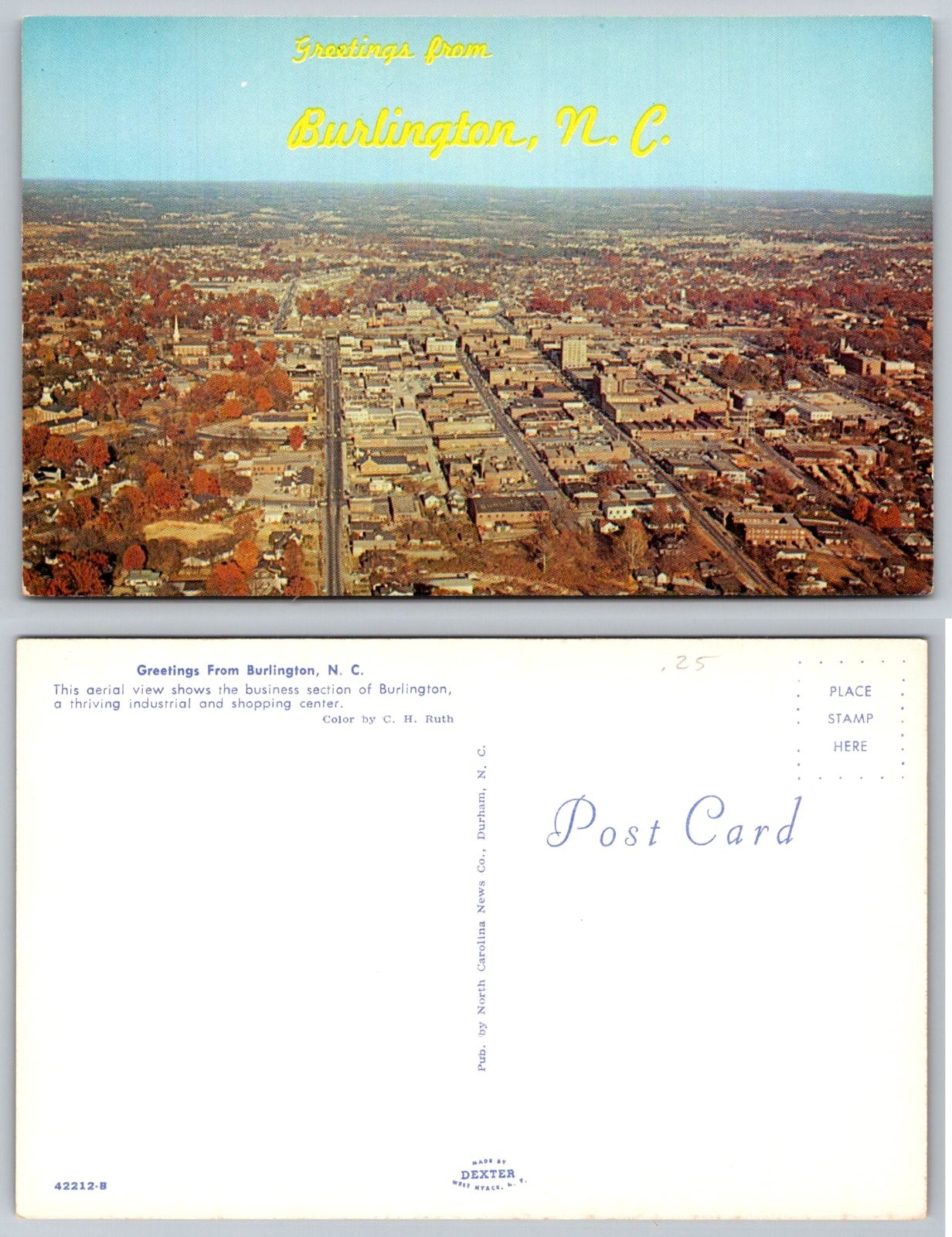 Greetings from Burlington North Carolina Aerial View Postcard