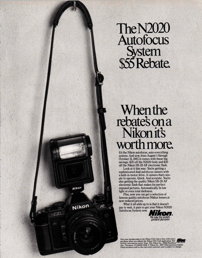 1987 Nikon N2020 Vintage Magazine Print Ad-Nikkor lenses \
