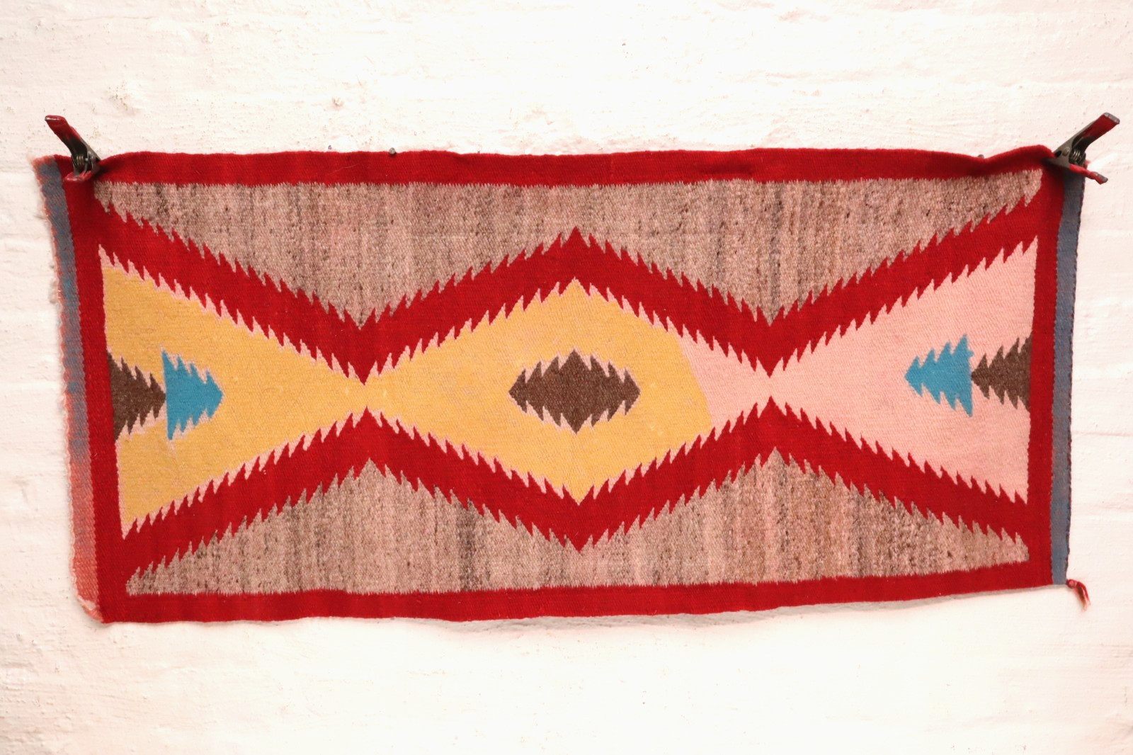 Antique Navajo Rug Textile Native American Indian 41x18 Eye Dazzler Weaving READ