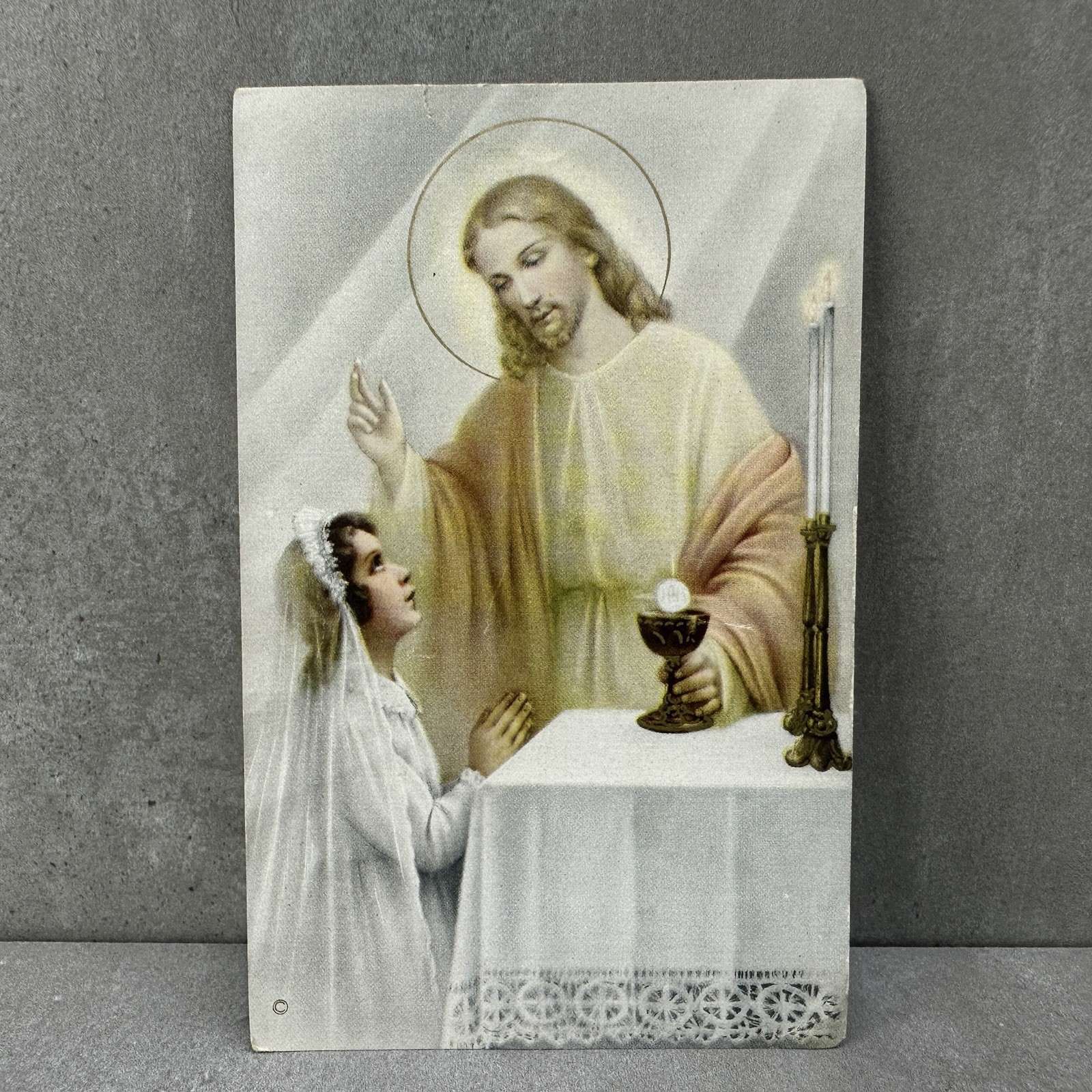 Vintage Holy Communion Card 1950s ITALY Religious Catholic Ephemera Jesus Girl
