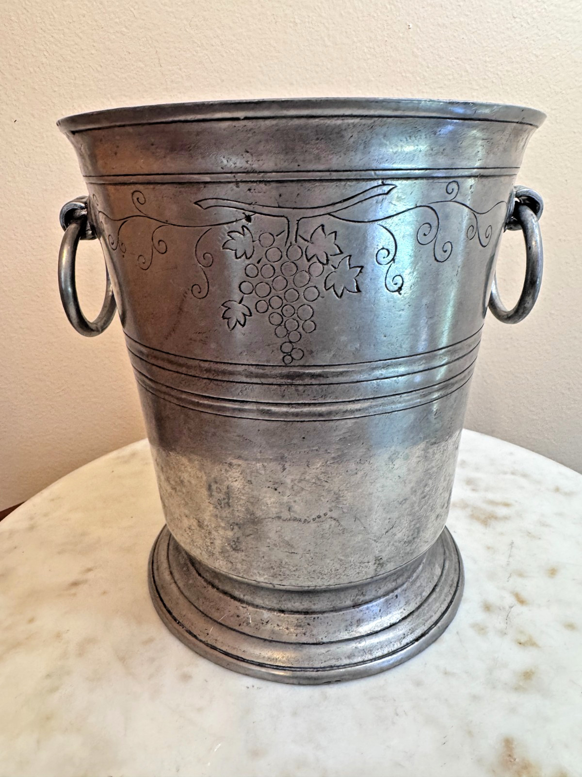 Vintage Italian Pewter ice, Wine, Champagne bucket, Engraved Grape Made In Italy