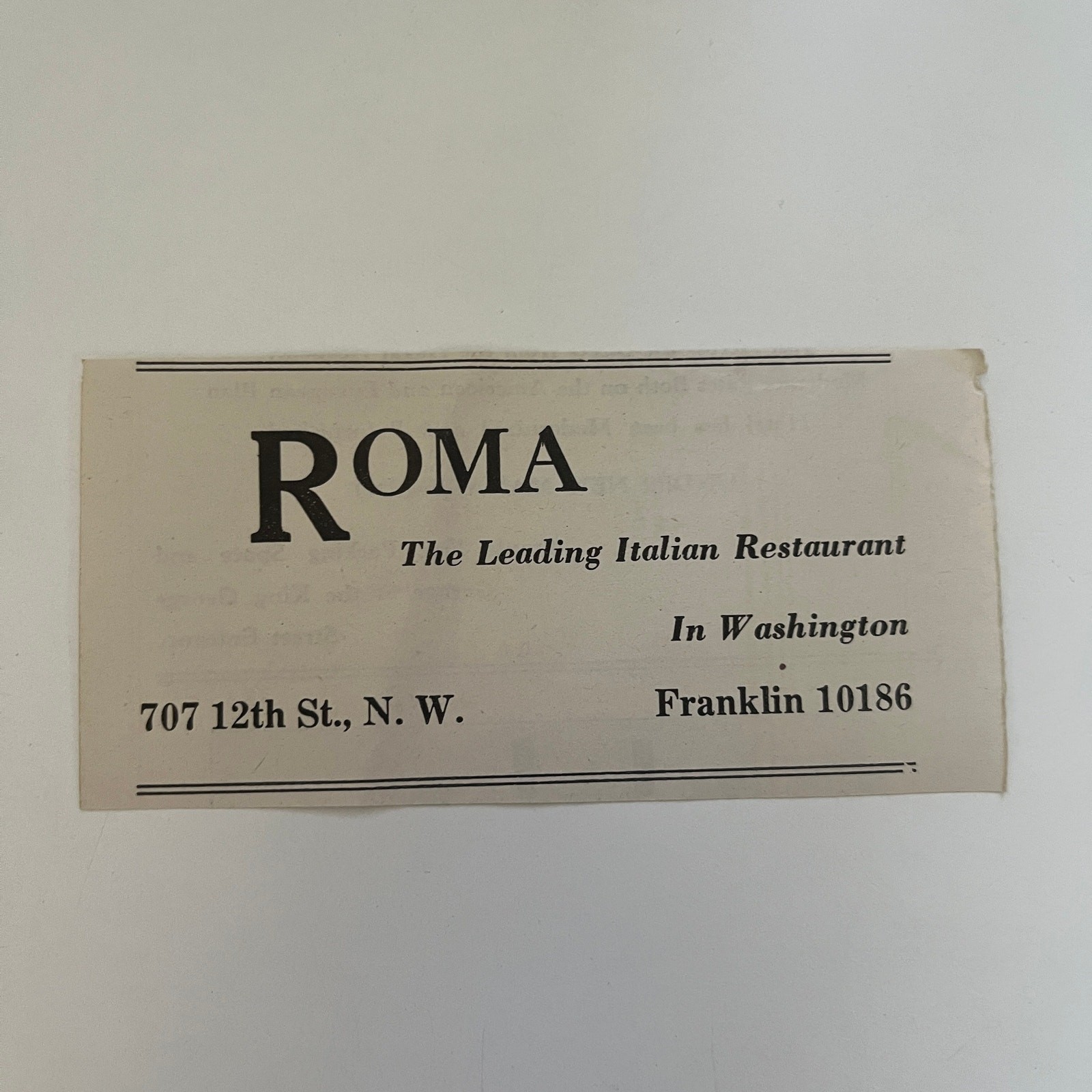 Roma The Leading Italian Restaurant in Washington 1930 Washington DC Ad SAH1-5