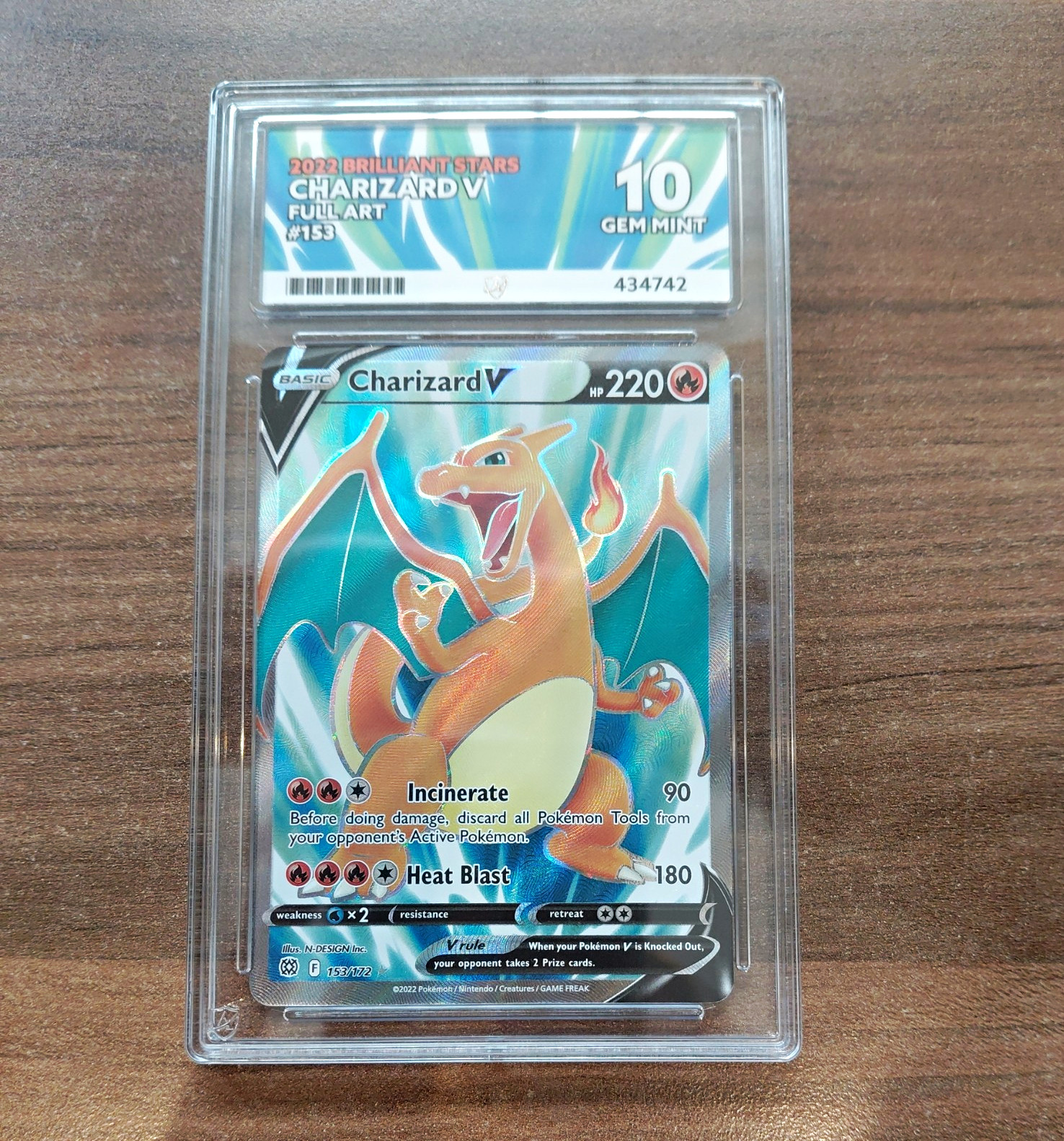 Charizard V Full Art  153/172 Brilliant Stars - Pokemon TCG - ACE GEM MINT 10
