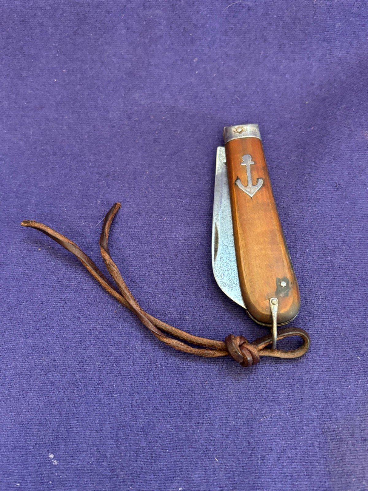 UNUSUAL VINTAGE SIGNED REAL GERMANY SAILORS ROPE POCKET KNIFE INLAID ANCHOR