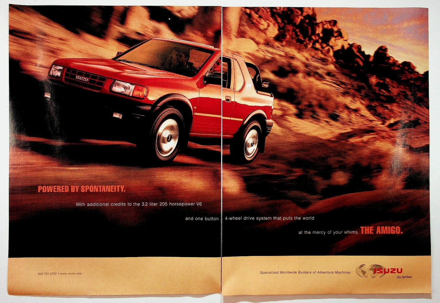 Isuzu Amigo SUV 4x4 V6 Print Ad Vintage 90s Car Advertisement Ephemera