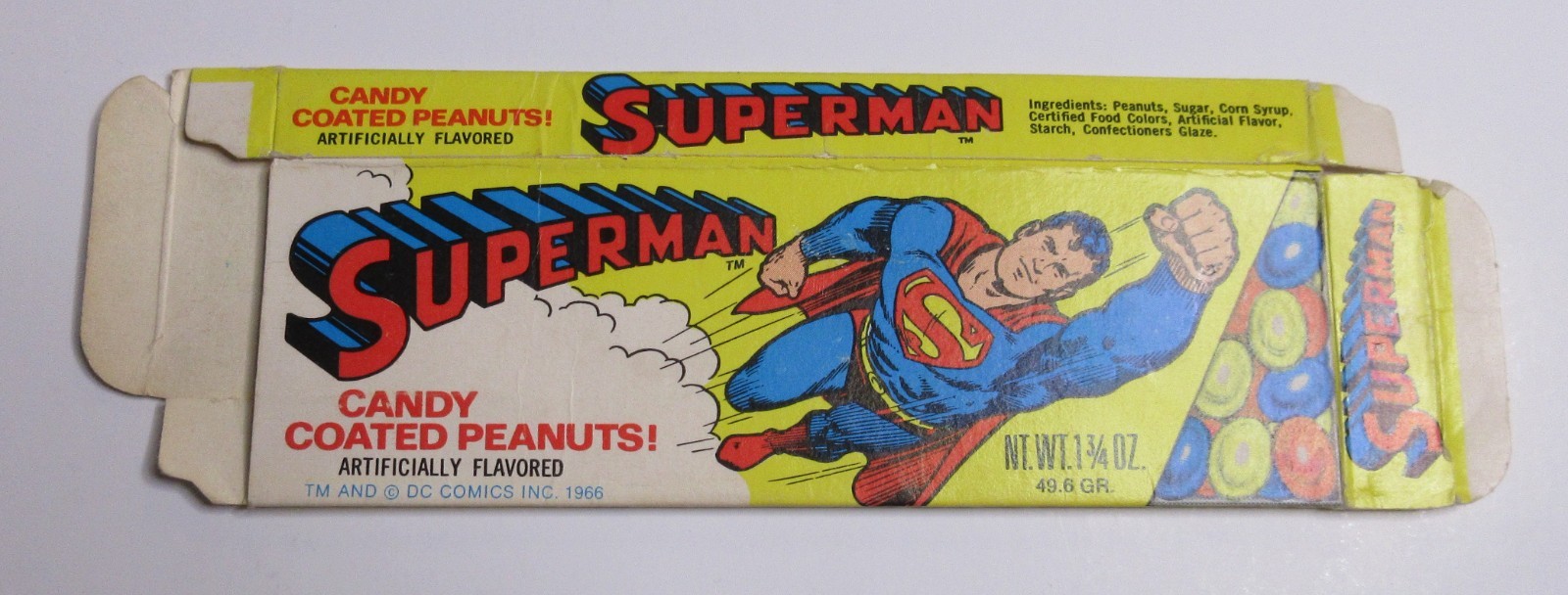 Vintage 1966 DC Comics Superman Candy Coated Peanuts Candy Box Empty