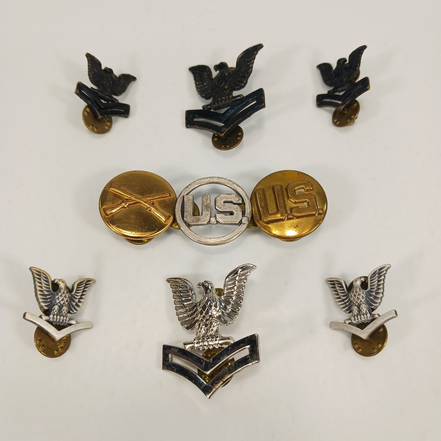 Vtg US Military Insignia Lot of 9 Navy Petty Officer Army Eagle Hat Pin WW2 WWI
