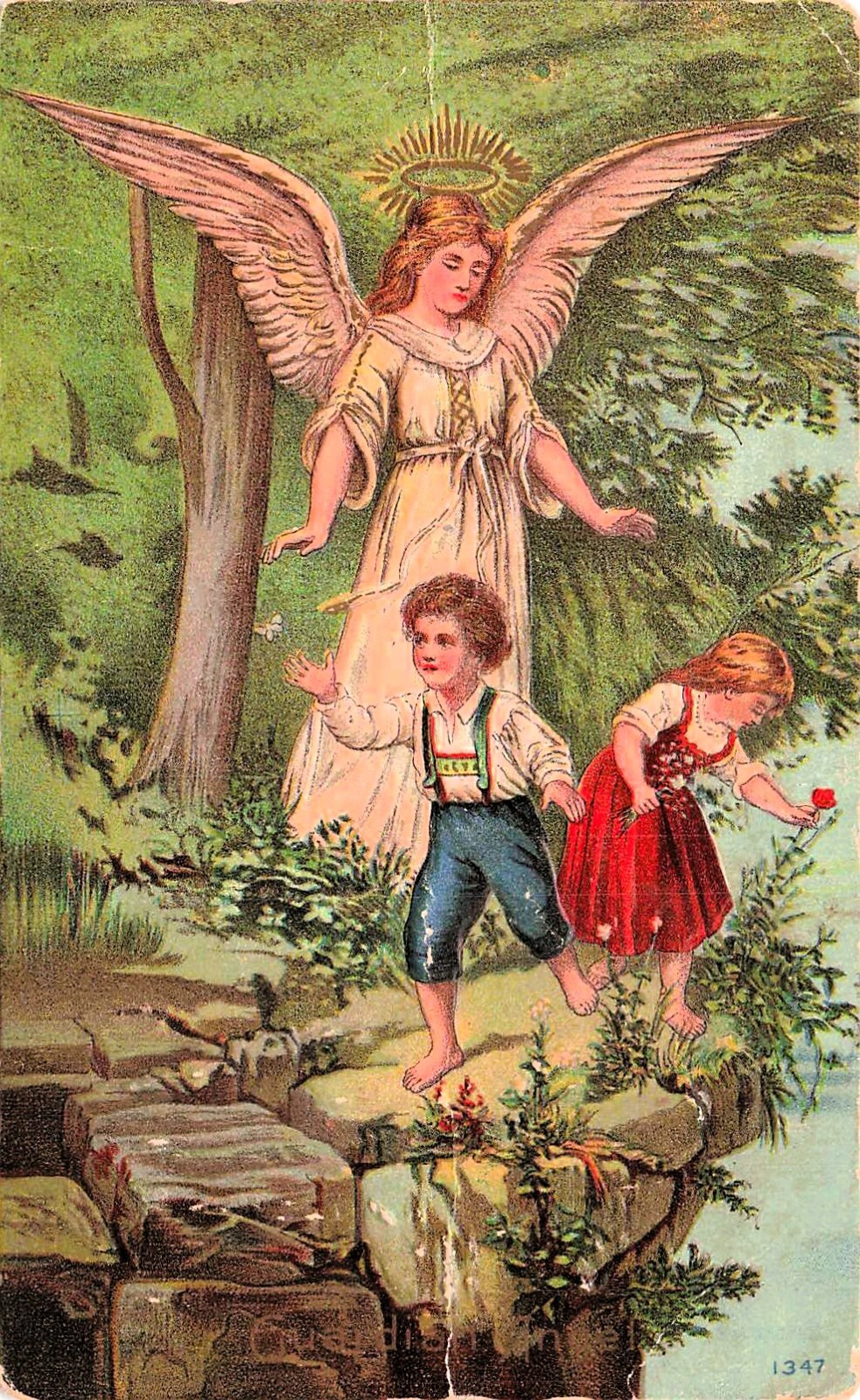 Antique Card Victorian Children Guardian Angel Rarden Ohio Prayer Postcard G53