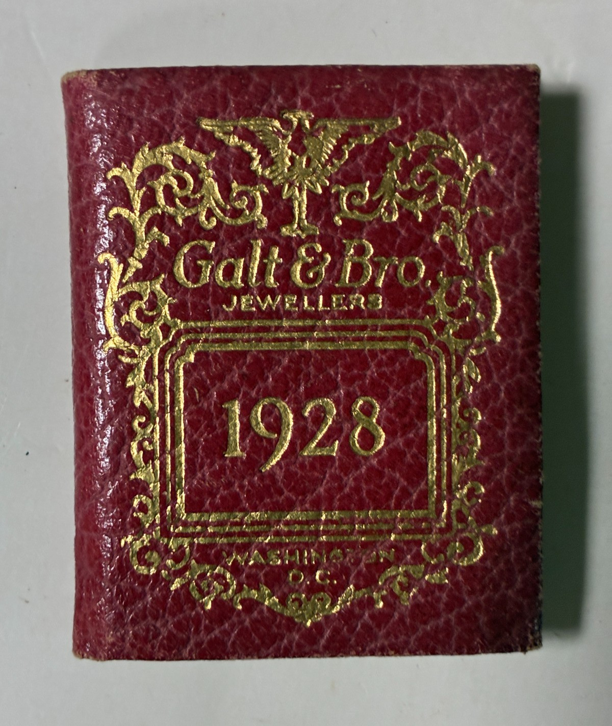 1928 Galt & Bro Jewellers Washington DC Antique Red Leather Pocket Calendar Mini