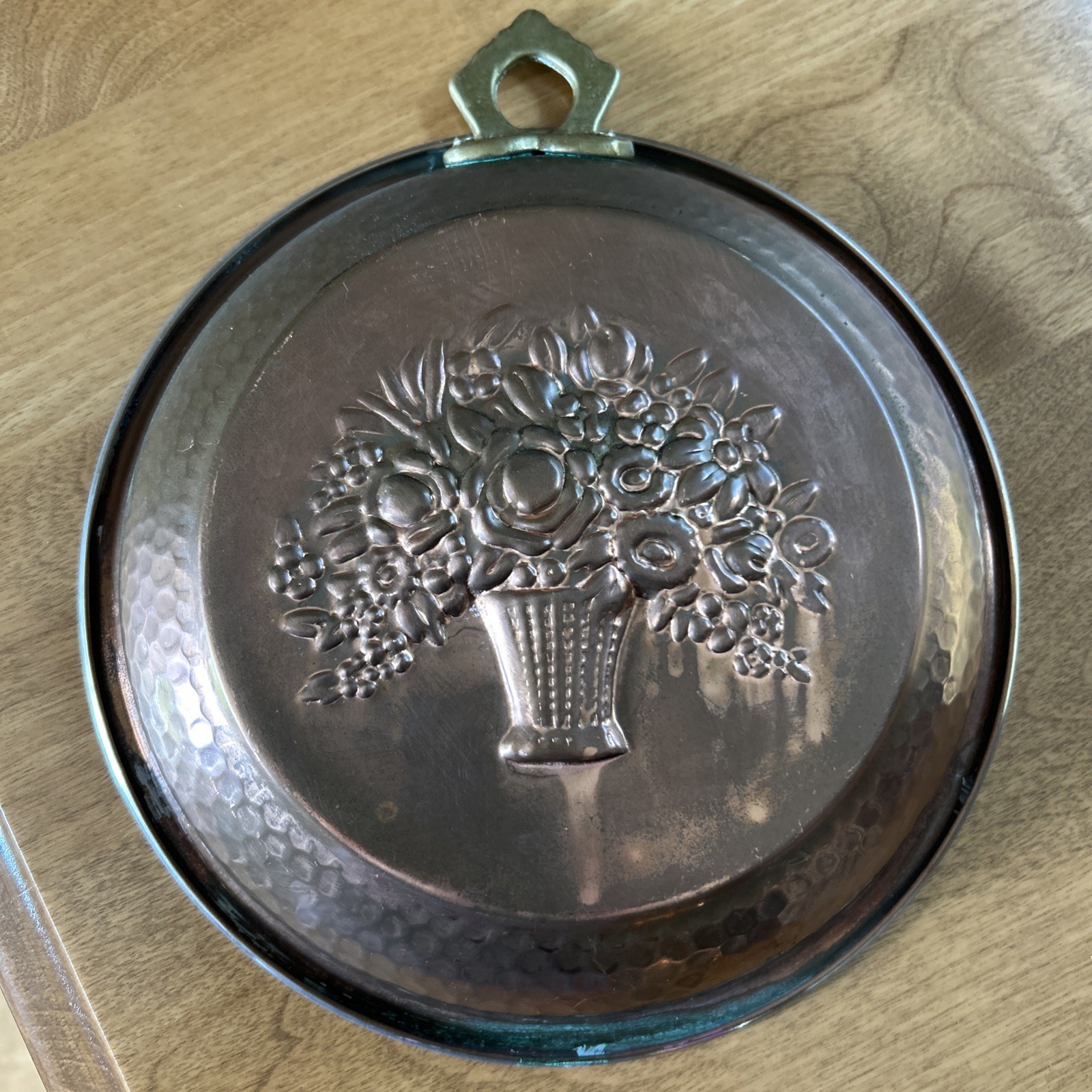 Vintage Copper Food Mold Flower Basket Kitchen Wall Hanging - Lovely Patina
