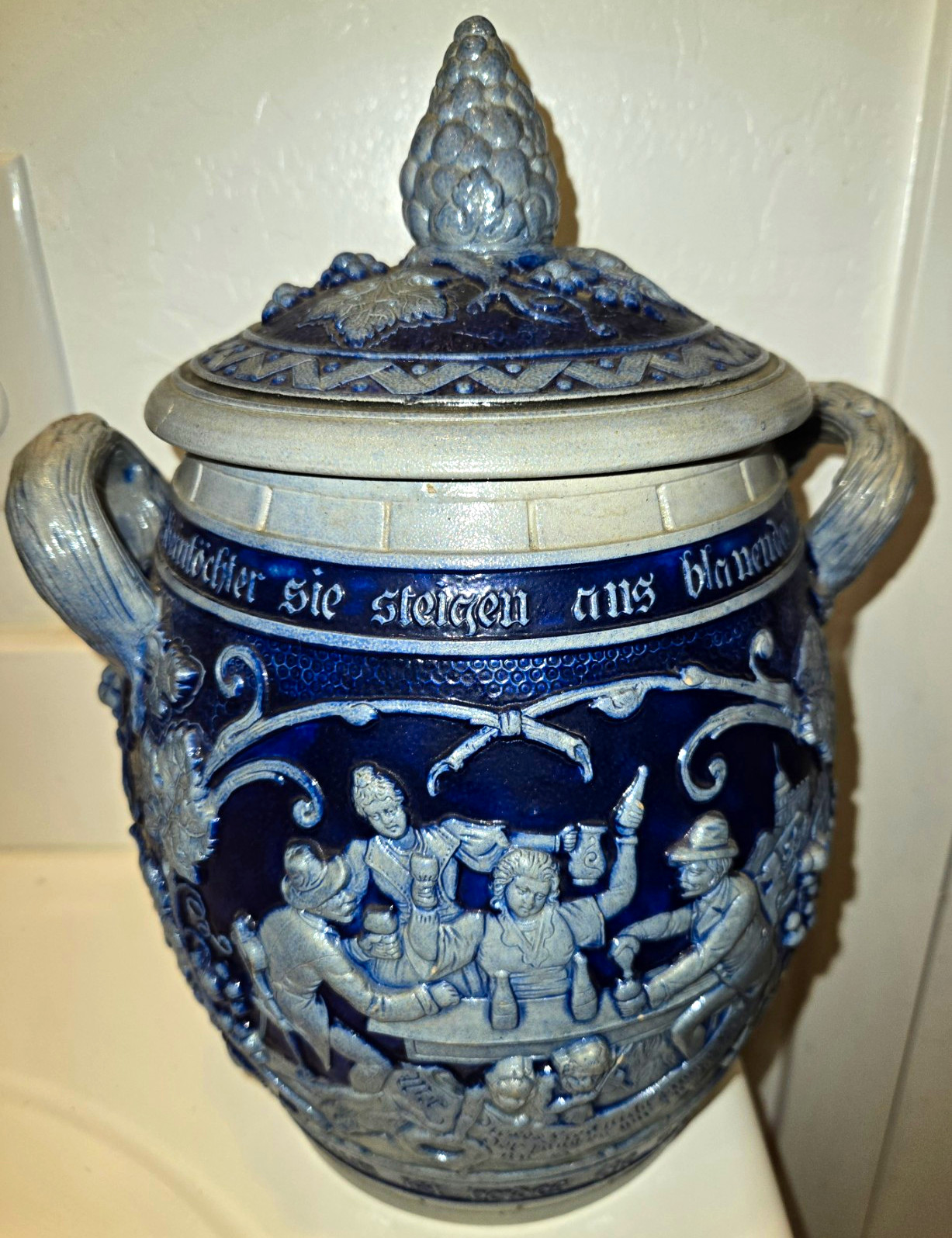 Antique German Westerwald Stoneware Punch Bowl Bowletopf Musterschutz Relief 4L