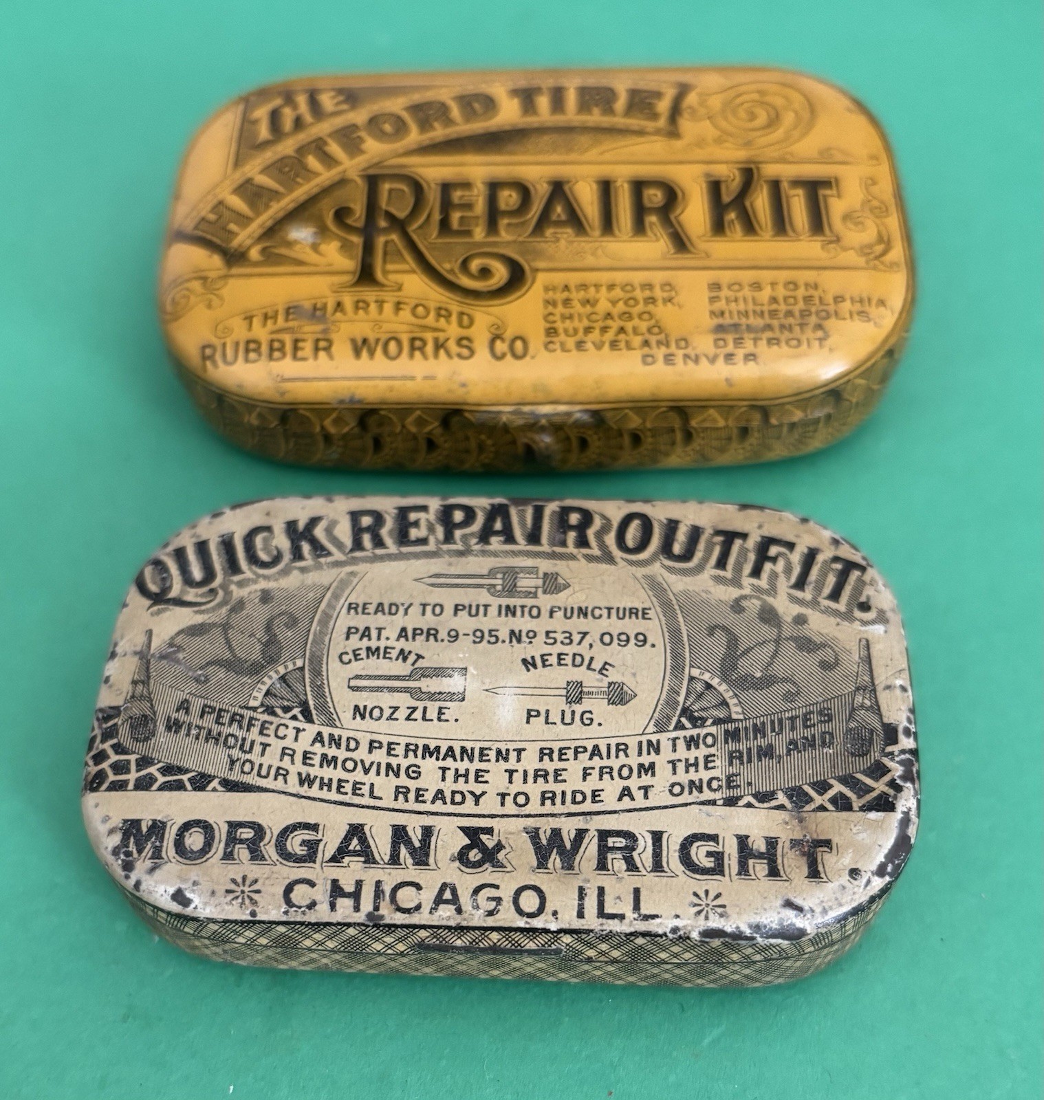 Vintage Early 1900\'s Morgan & Wright & Hartford Tire Repair Kit GREAT CONDITION