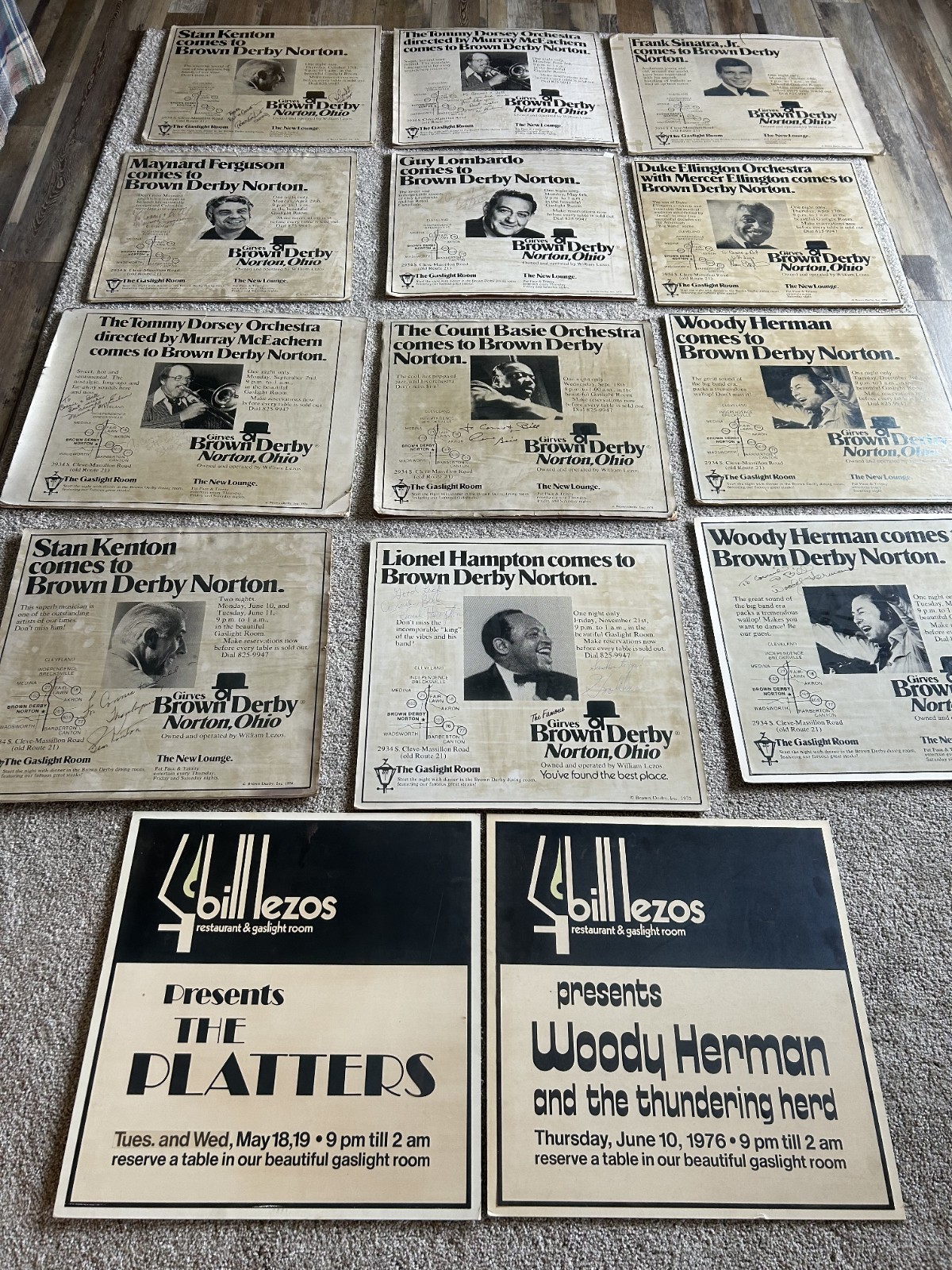 Posters Brown Derby Originals Signed, Norton, Akron 14pc Herman,Hampton,Dorsey, 