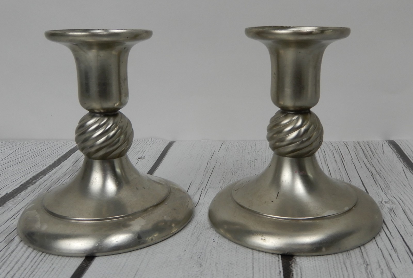 Vintage Royal Holland Pewter K.M.D. Tiel Pair of Candle Holders made in Holand