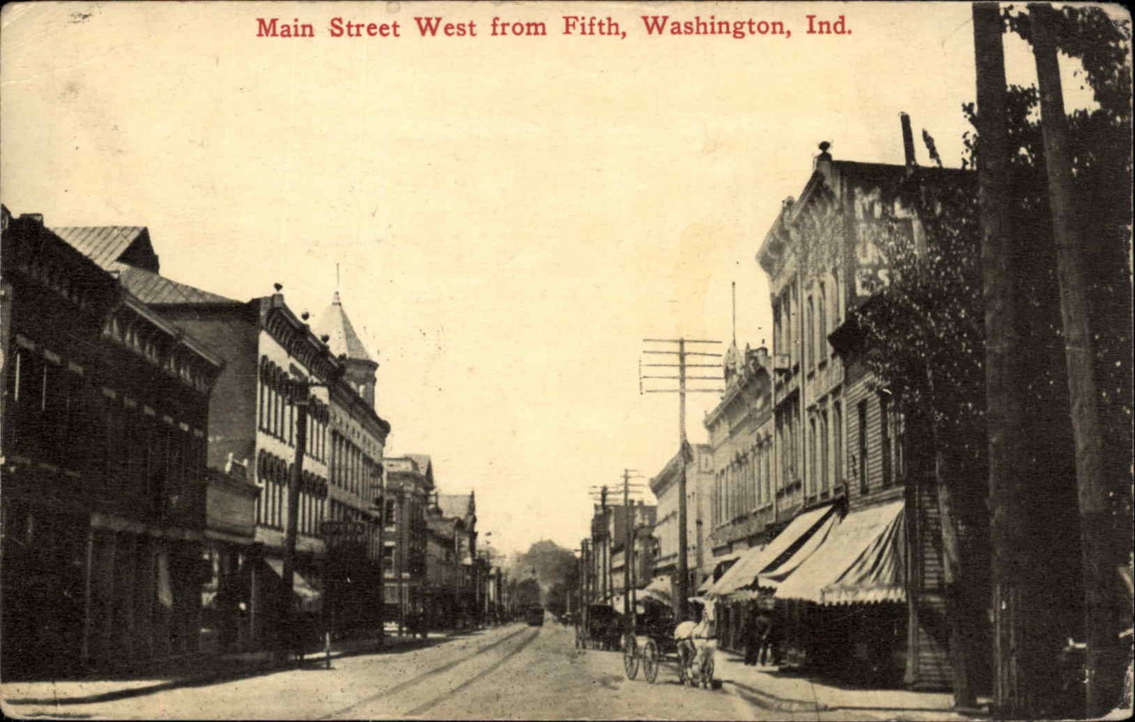 WASHINGTON INDIANA IN Main Street West STREET SCENE Postcard