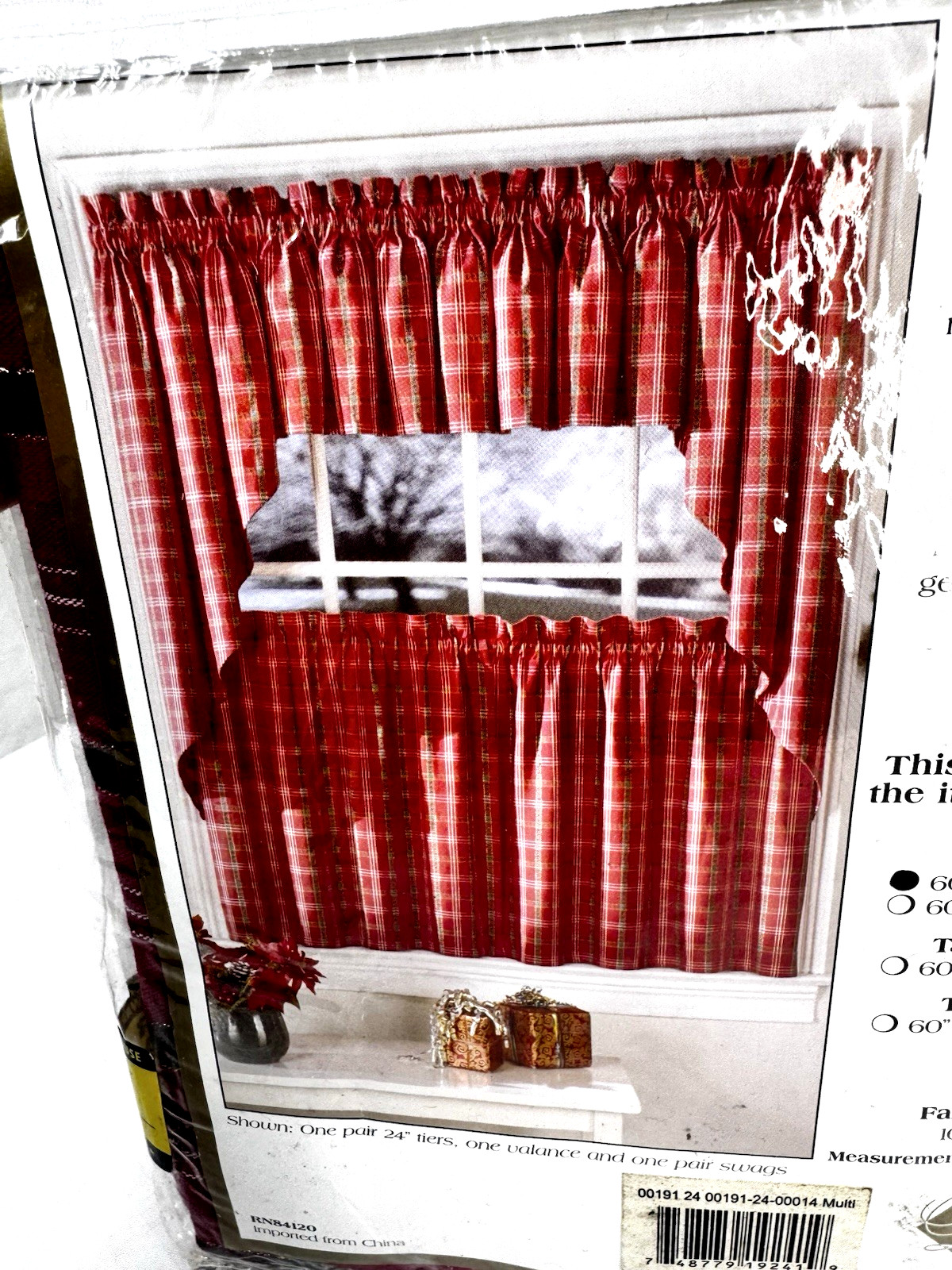 Vtg NOS Plaid Red Curtain & Valance Set Lorraine Home 100% Cotton 60\