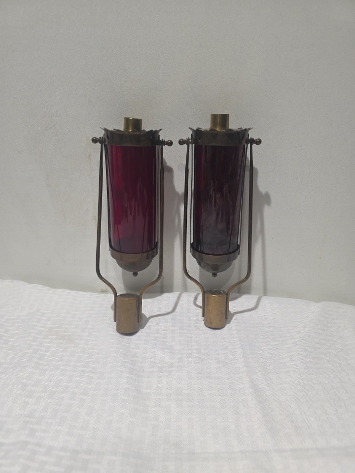 Vintage Torch, Swinging Processional Torch with Ruby Globe 12 Inches Tall