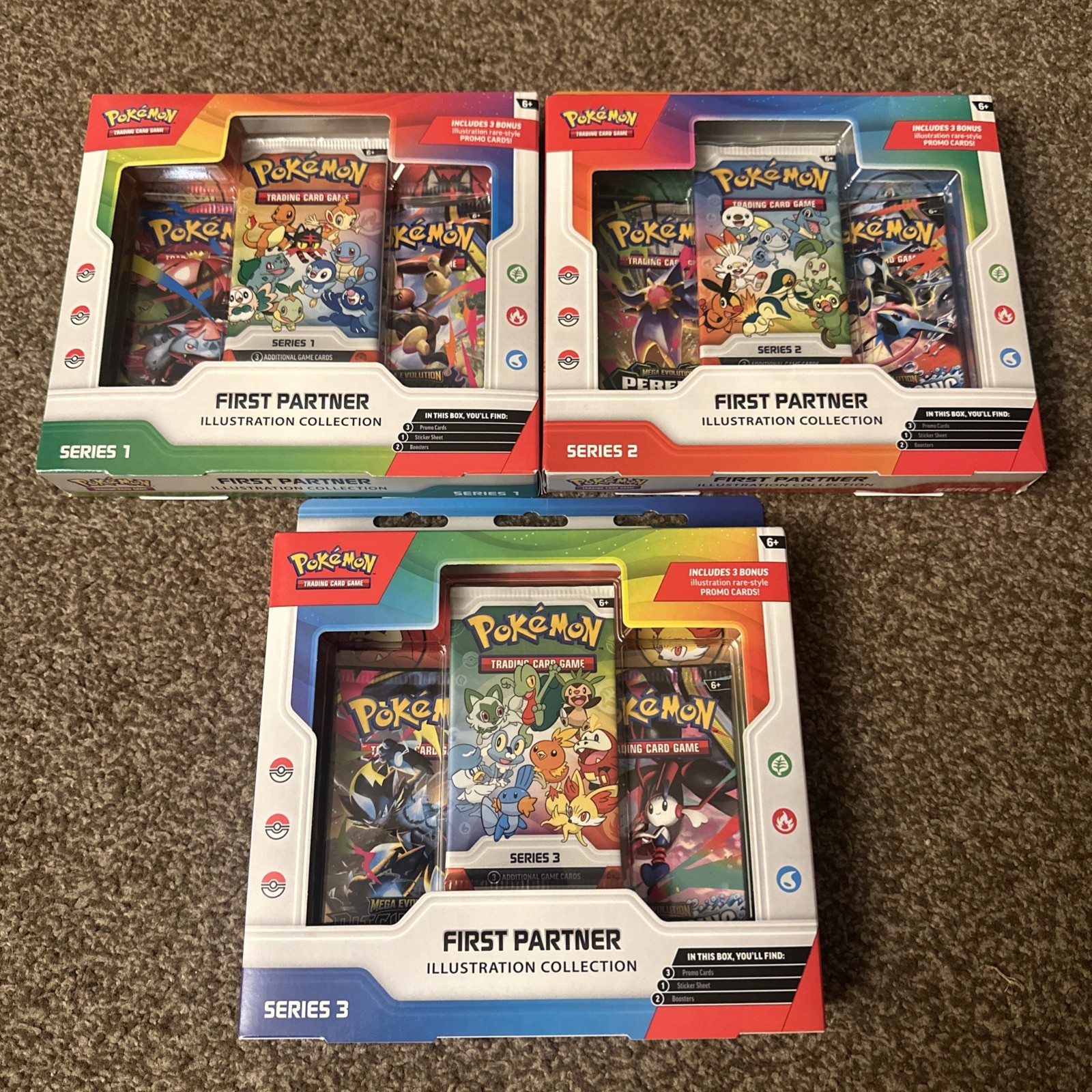 Pokemon TCG First Partner Illustration Collection Series 1 2 3 Bundle Sealed