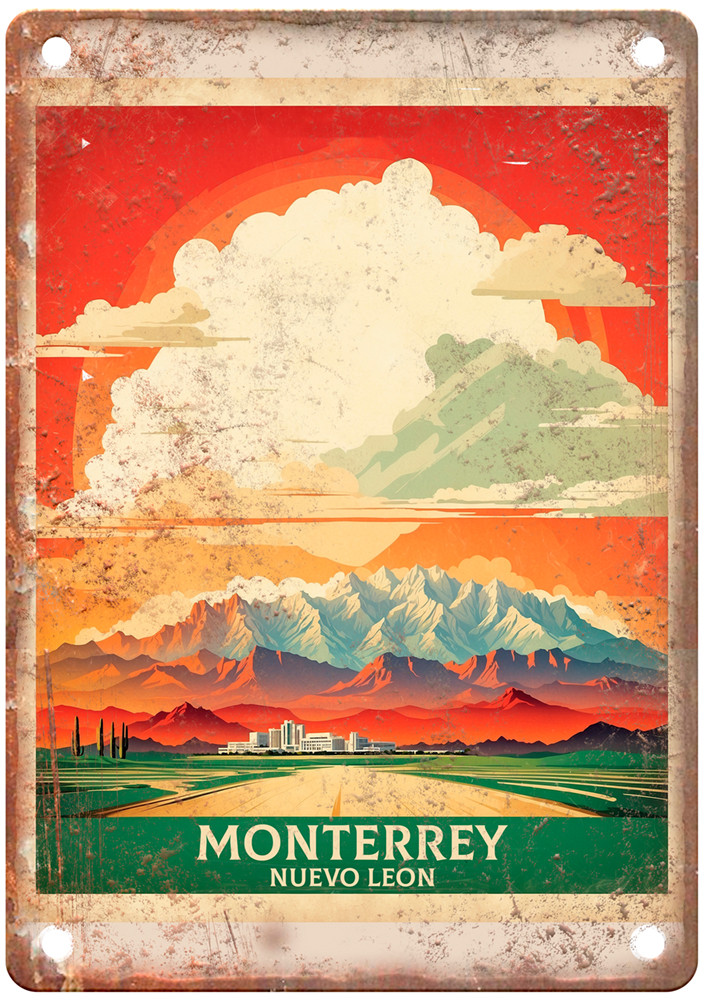 Vintage Monterrey Nuevo Leon  mexico retro Look Travel Poster Metal Sign T3333