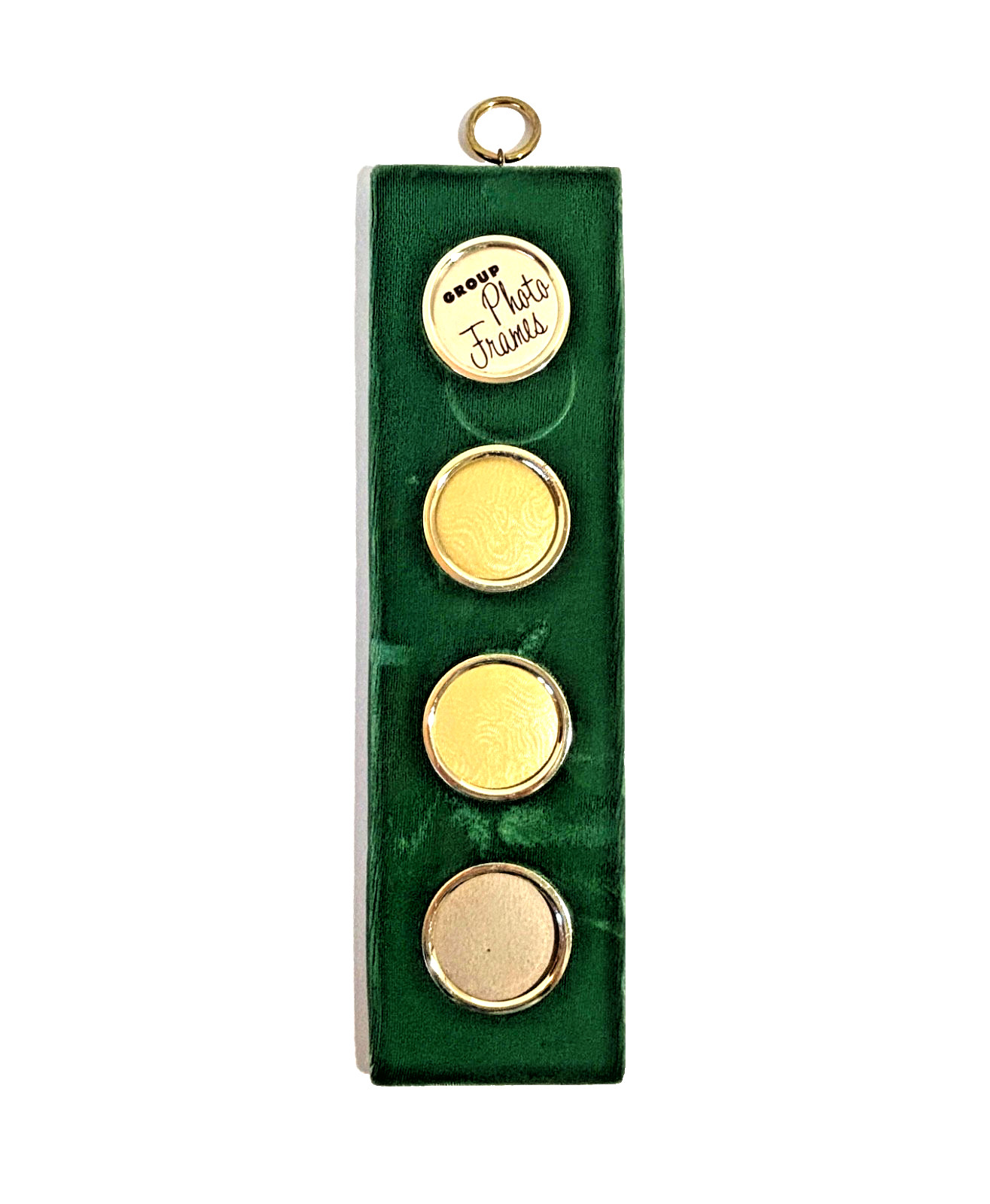 VTG 4 Hole Opening Collage Photo Frame Green Velvet Victorian Pocket Watch Style