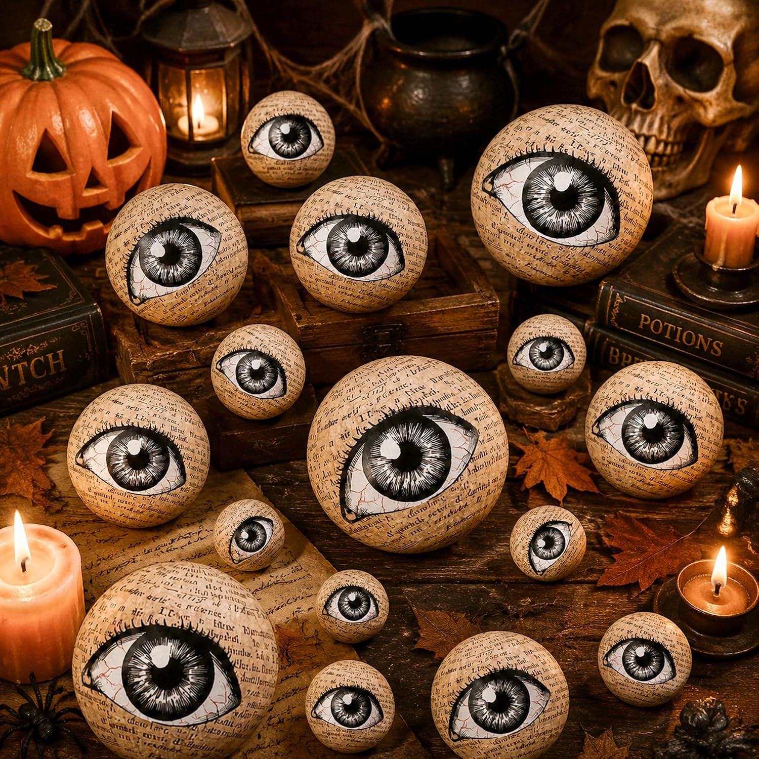 16 Pcs Halloween Eyeballs Orbs, 4 Size Realistic Scary Eyeballs