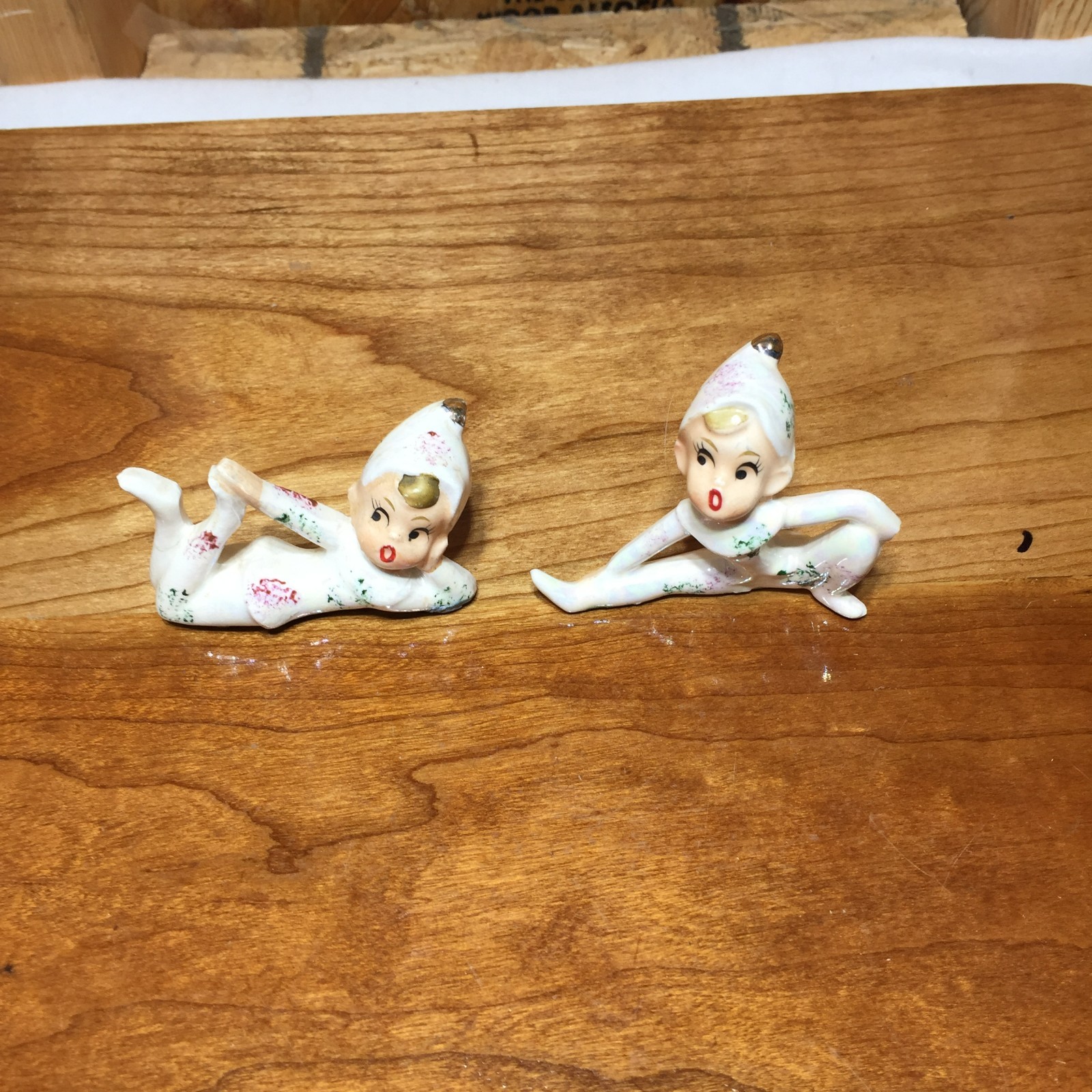 VTG Pair of Mid-Century Ceramic Porcelain Pixie Elf Figurines Japan