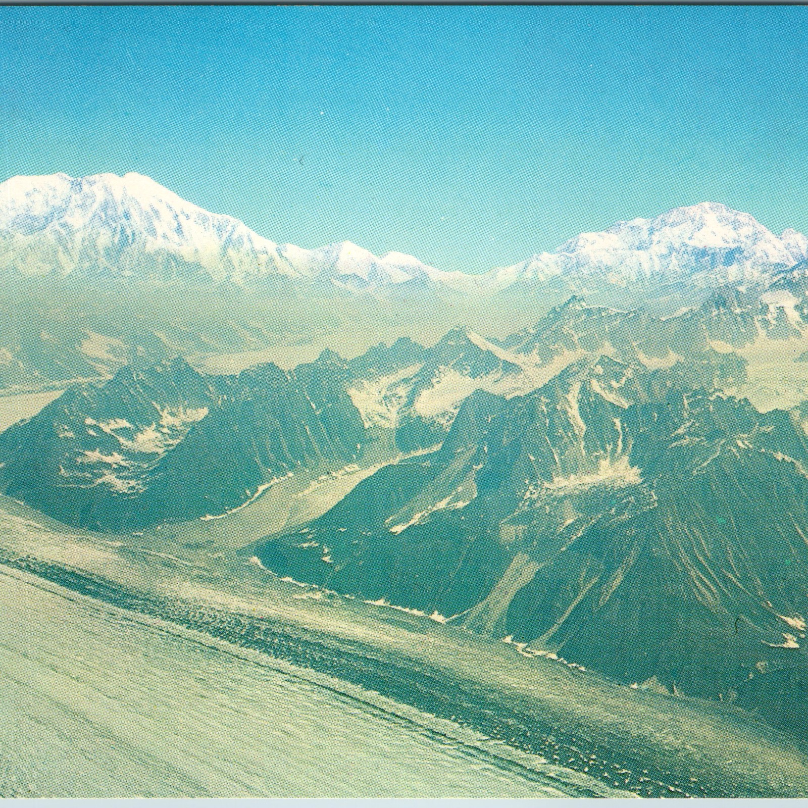 c1970s Mt. McKinley & Mt Foraker, AK Alaska Chrome Kahiltna Glacier Aerial Photo