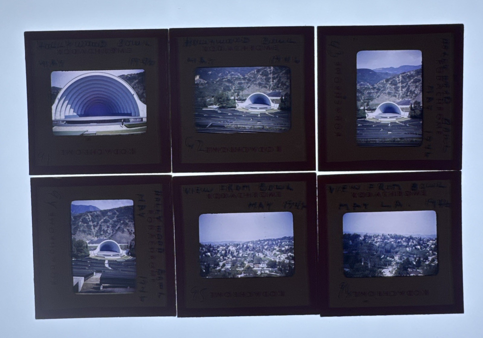 6 Vintage 1946 Hollywood Bowl Kodachrome Slides May LA Views Lot OOAK Rare