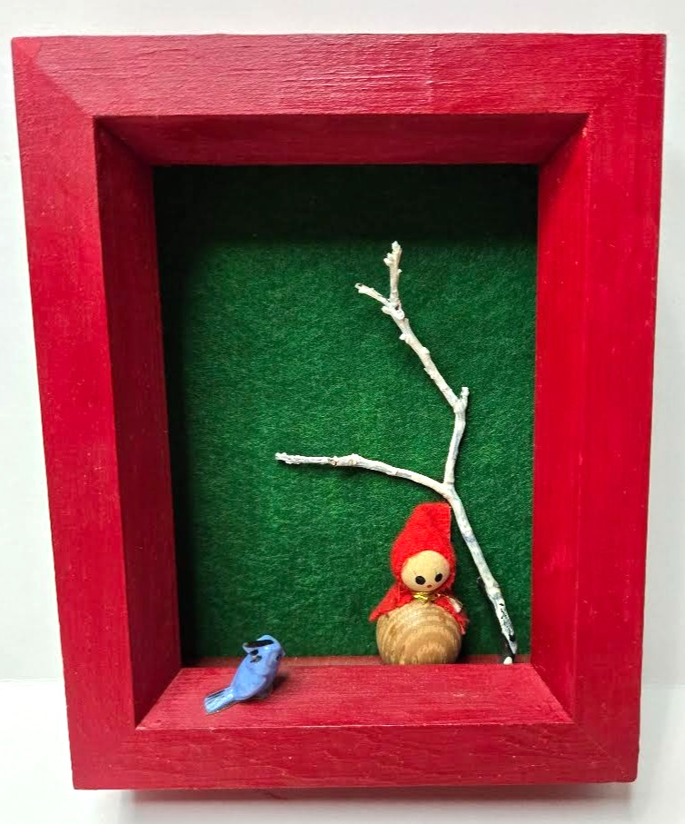 VTG Handcrafted Wooden Shadow Box Diorama Little Red Riding Hood Folk Art OOAK
