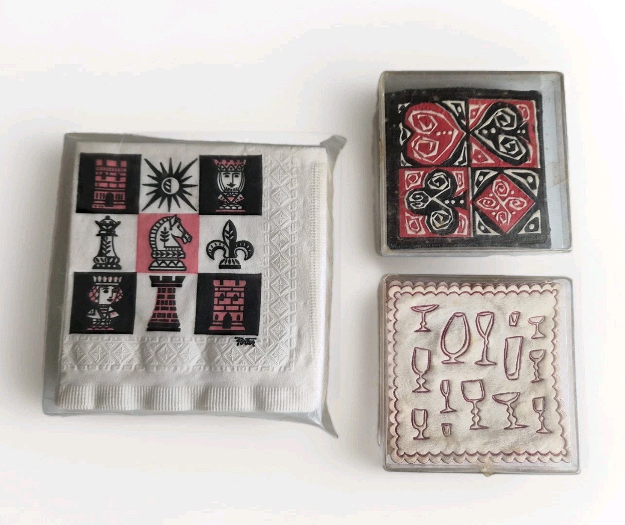Awesome Vtg Monogram of California MCM chess Cashmere napkins, cocktail coasters