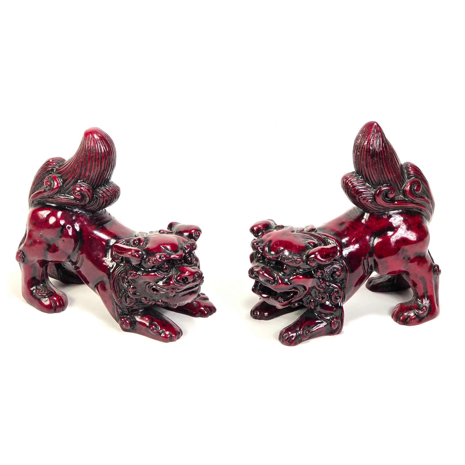 VTG Set of 2 Chinese Fu / Foo Dog Figurines Solid Red Resin Statues 4 inch