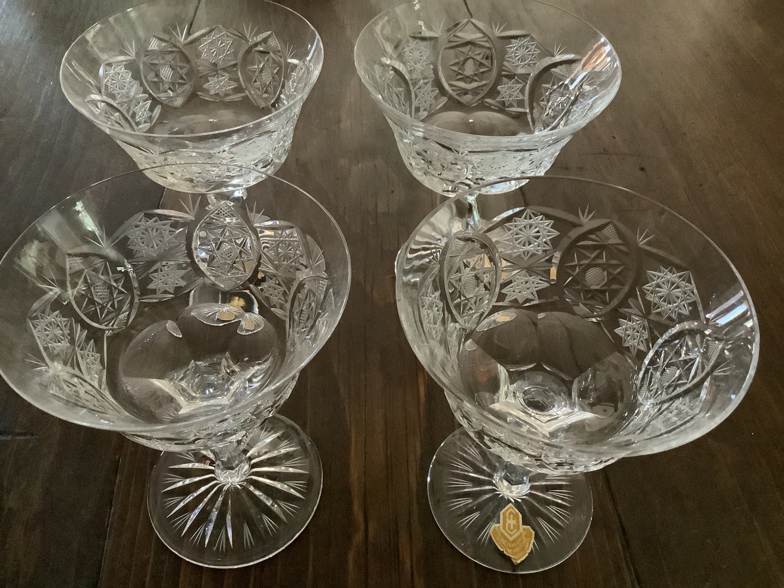 4 VTG Czech Cut Crystal Champagne Coupes / Sherbet Glasses - Set ds17