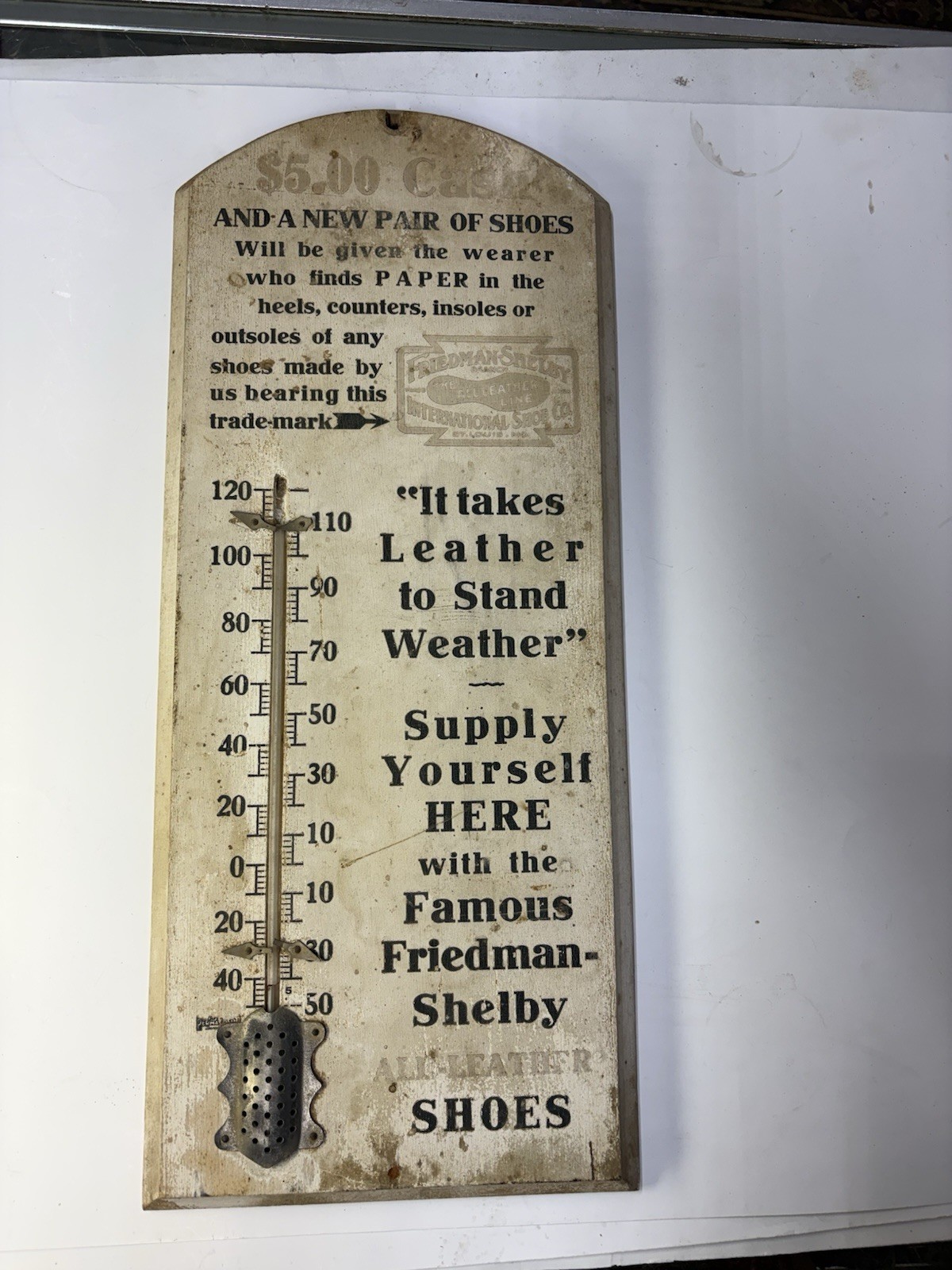 Antique Friedman-Shelby Shoe  Wooden Thermometer Early 1900’s Advertisement READ