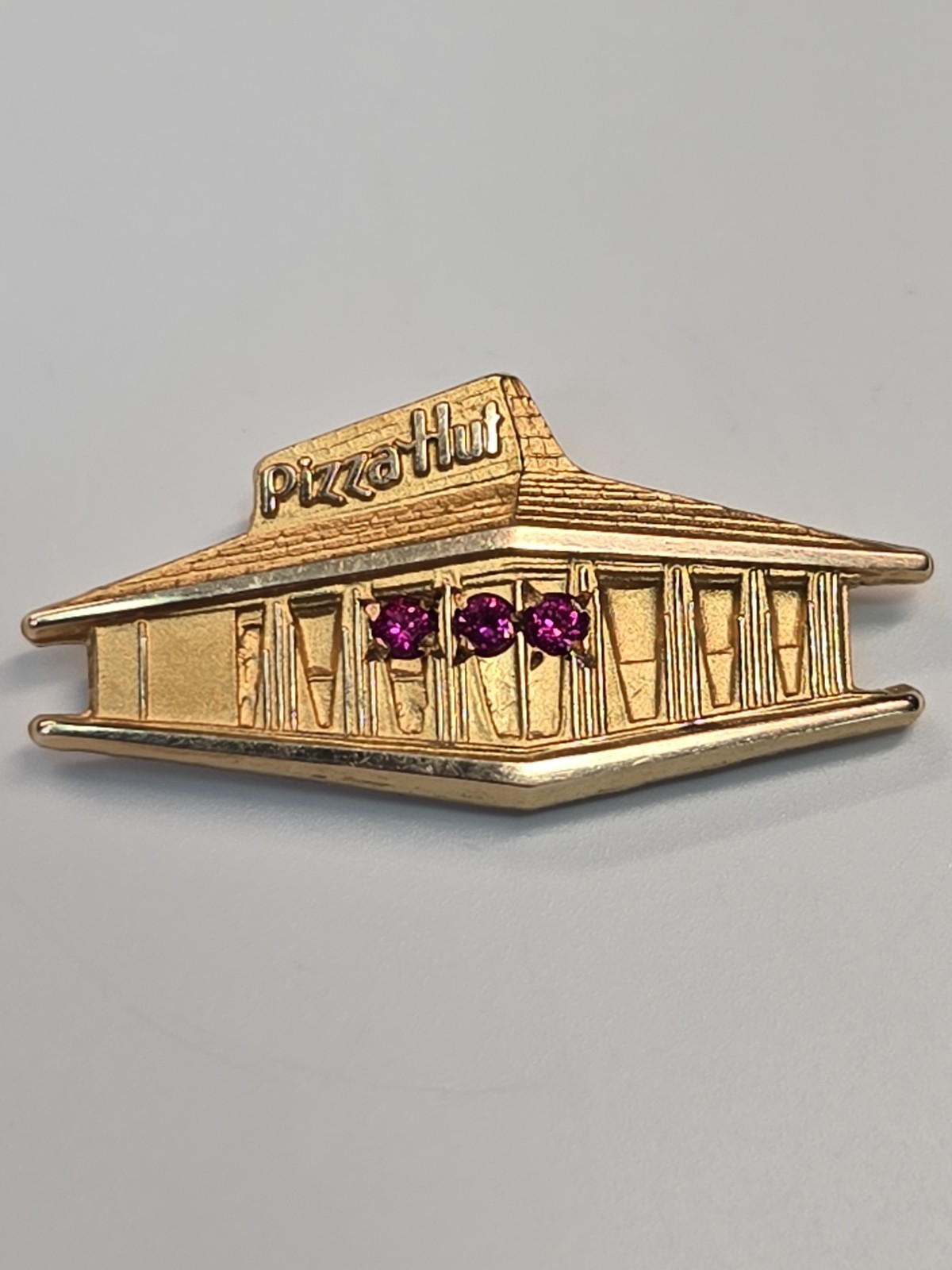 Pizza Hut Employee Service Pin Tie Tack  w/Chain & Bar 1/10 10K Gold 3 Rubies