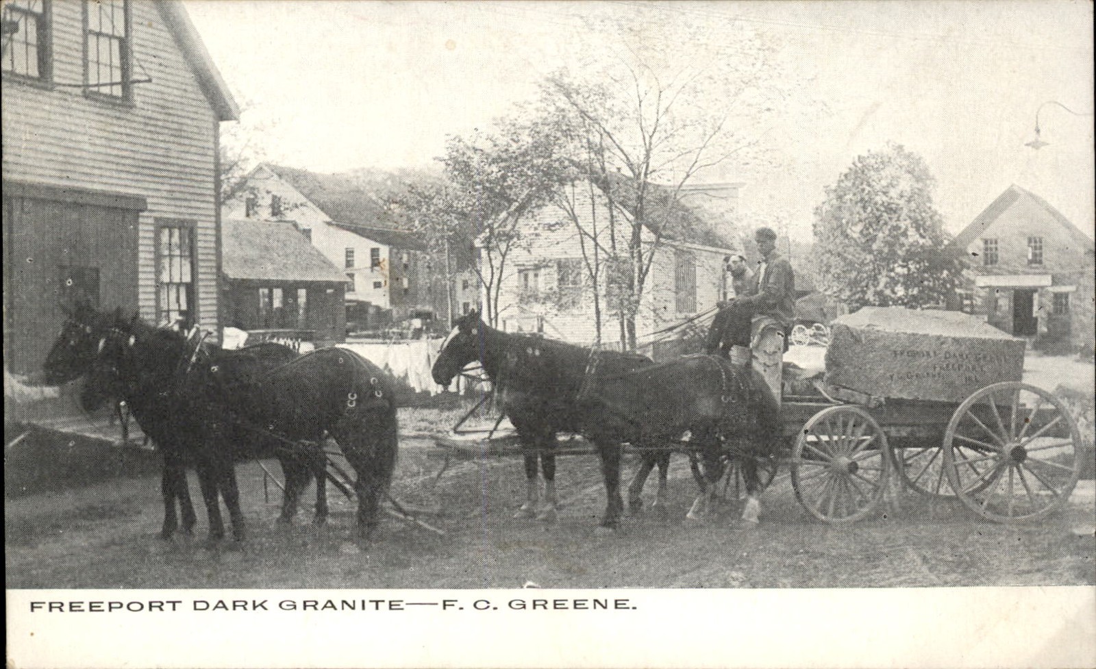 Freeport ME Horse Cart Dark Granite F. C. Greene c1900s-10s SCARCE Postcard bhn