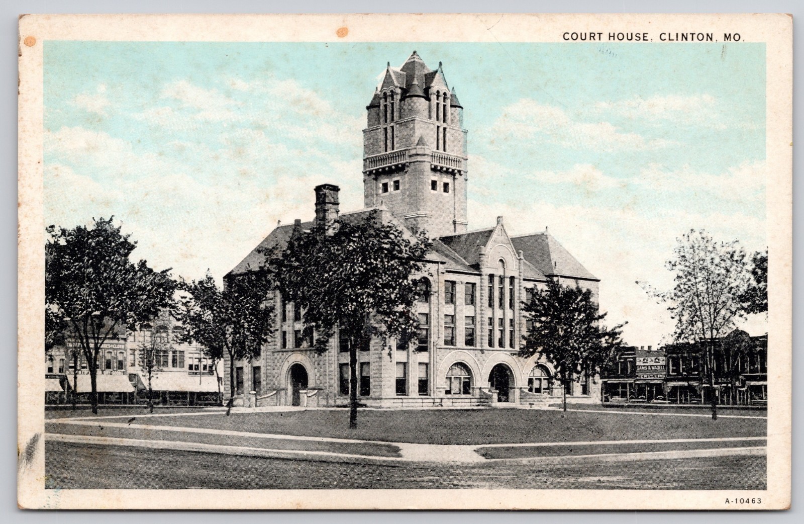 Clinton Missouri MO Court House Downtown Stores Postcard c1910s