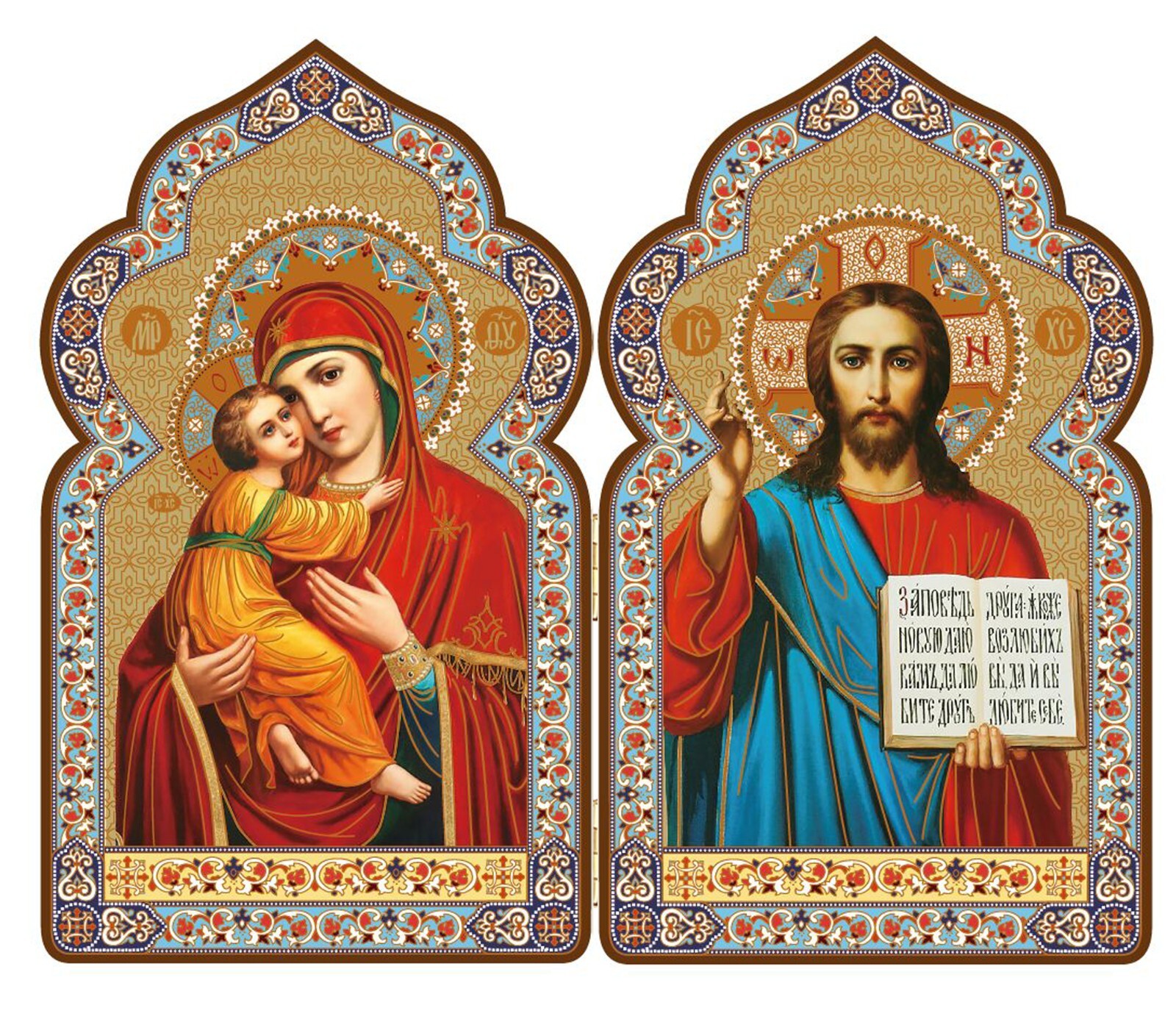 Orthodox Catholic Icon Diptych Virgin of Vladimir Christ The Teacher Religious