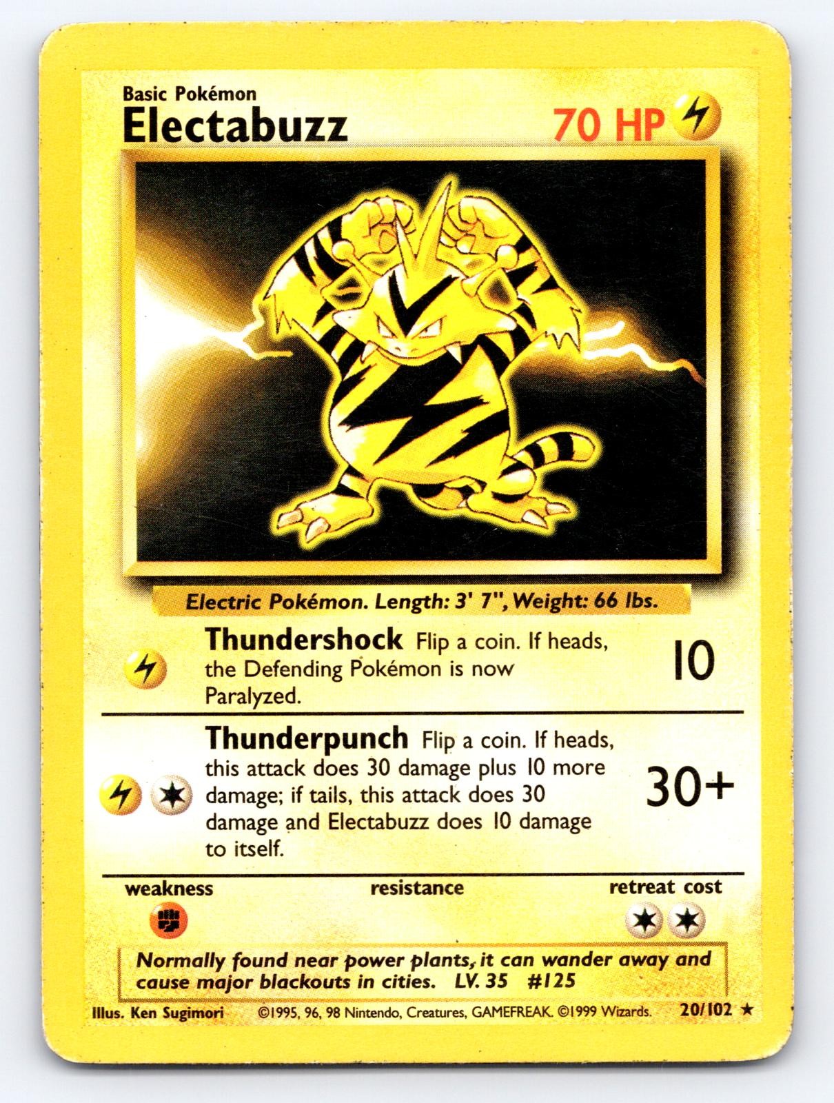 Electabuzz 20/102 Rare Base Set Unlimited Pokemon Damaged