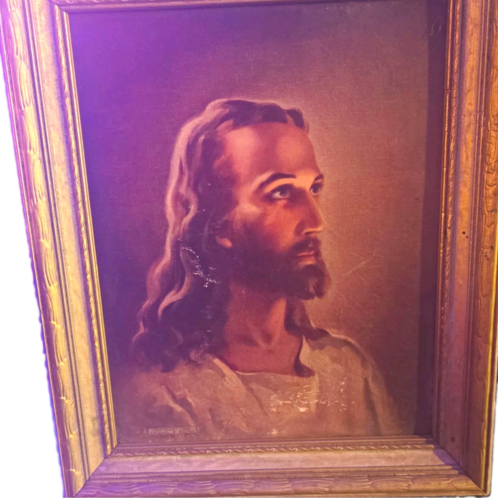 Vintage 1941 Warner Sallman Head of Christ Framed Lithograph Jesus Portrait