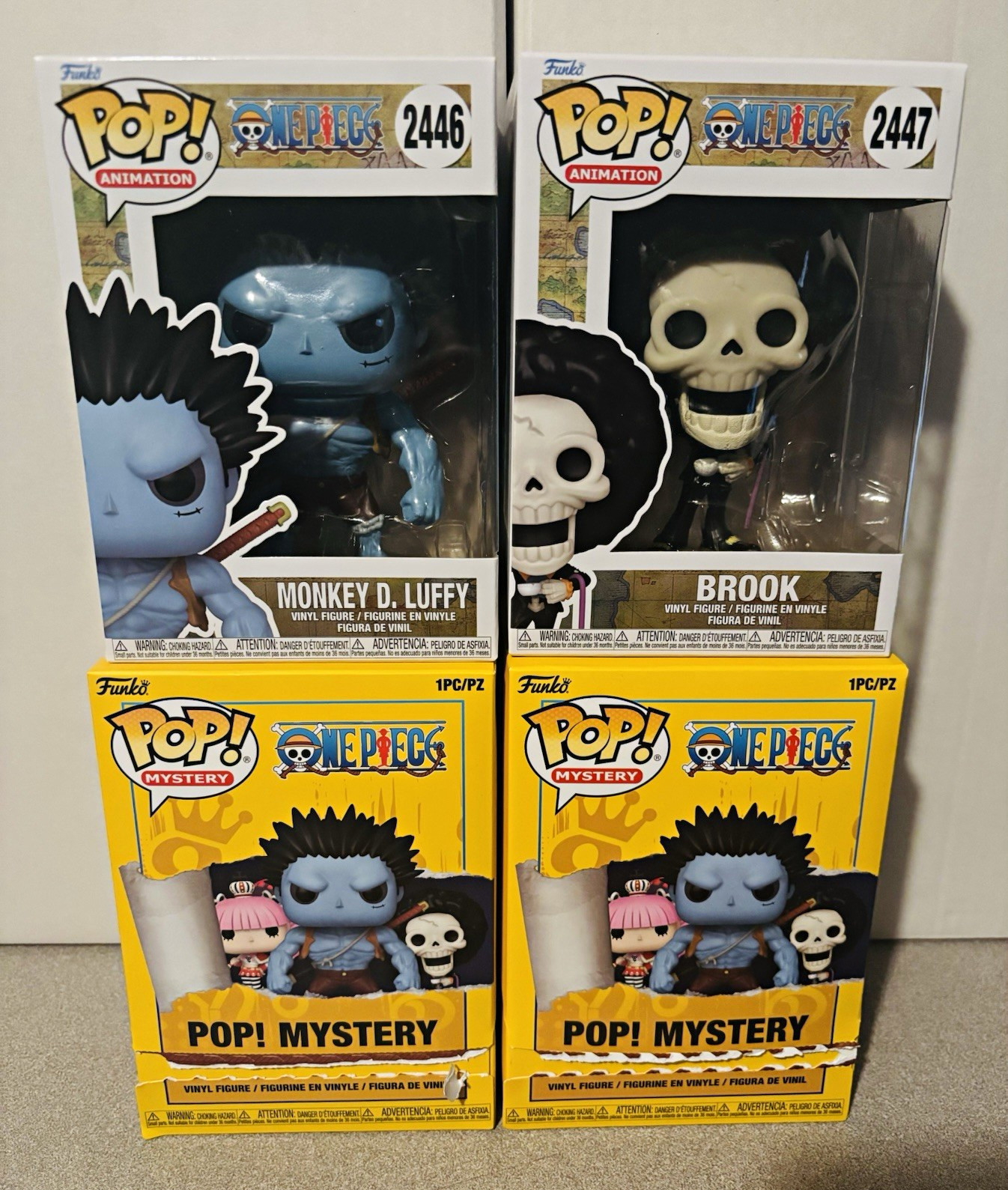 Funko Pop One Piece Pop Mystery Monkey D. Luffy 2446 & Brook 2447 with cards