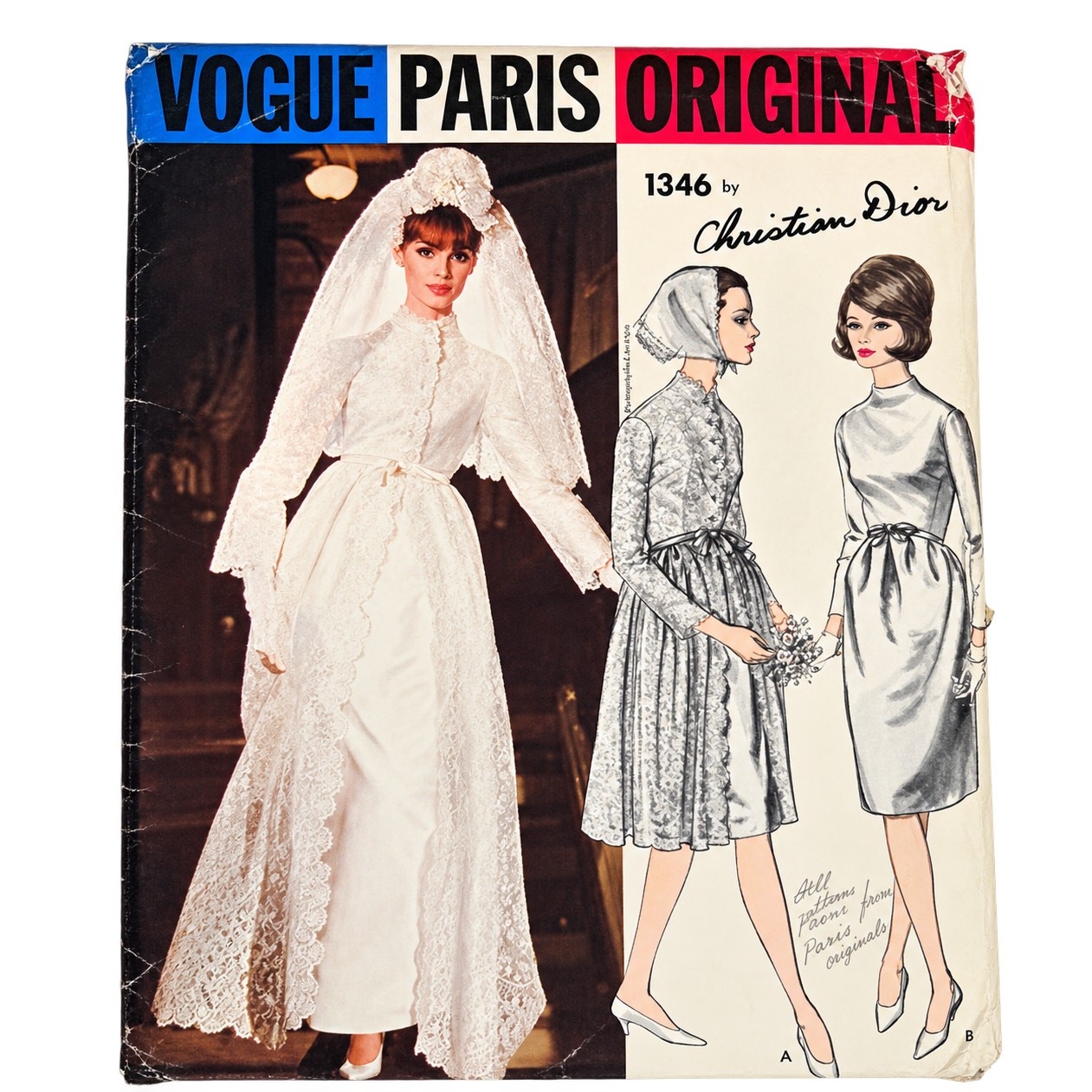 Vtg 1964 Vogue Paris Original 1346 Christian Dior Bridal Wedding Pattern Sz 14