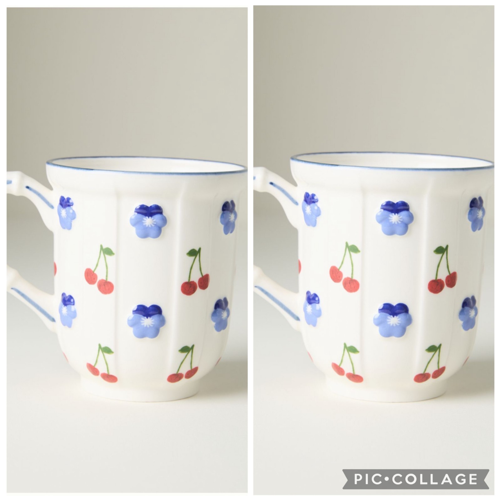 2 Anthropologie Tilly Stoneware Mug Set Summer Fruit Cherries Flowers New