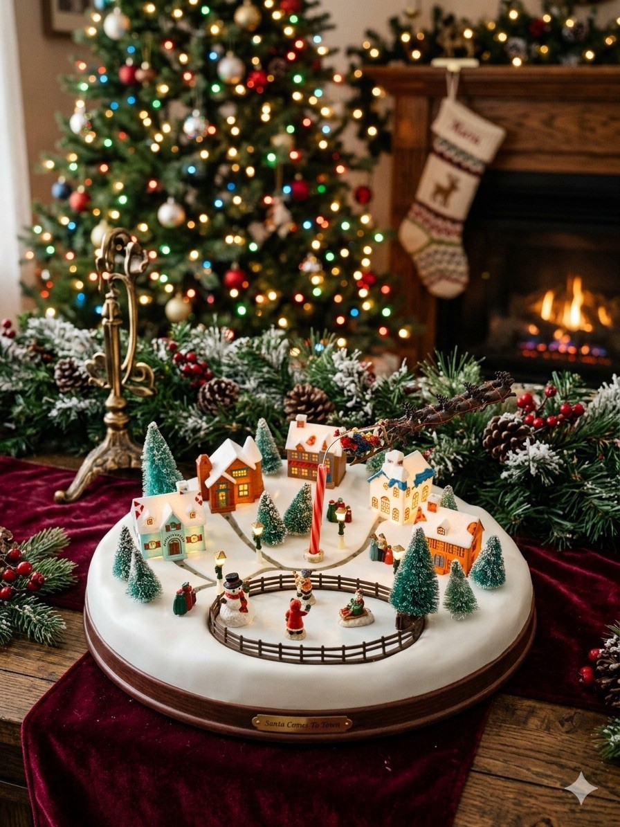 Santa Comes To Town Animated Musical Christmas Village Tabletop Display - As Is