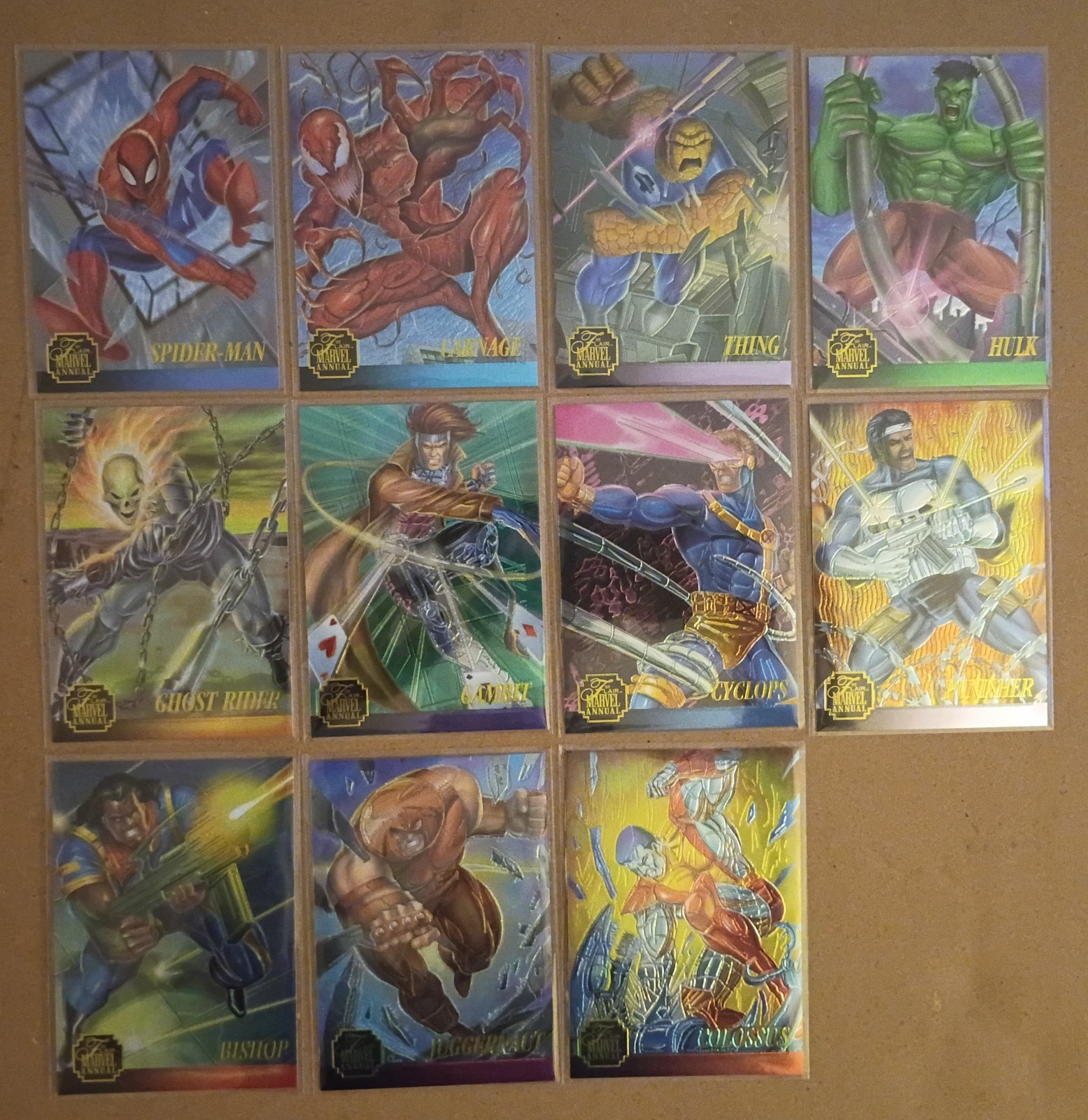 1995 Flair Marvel Annual Chromium Spider-Man,Punisher,Gambit,Hulk - 11 Card Lot