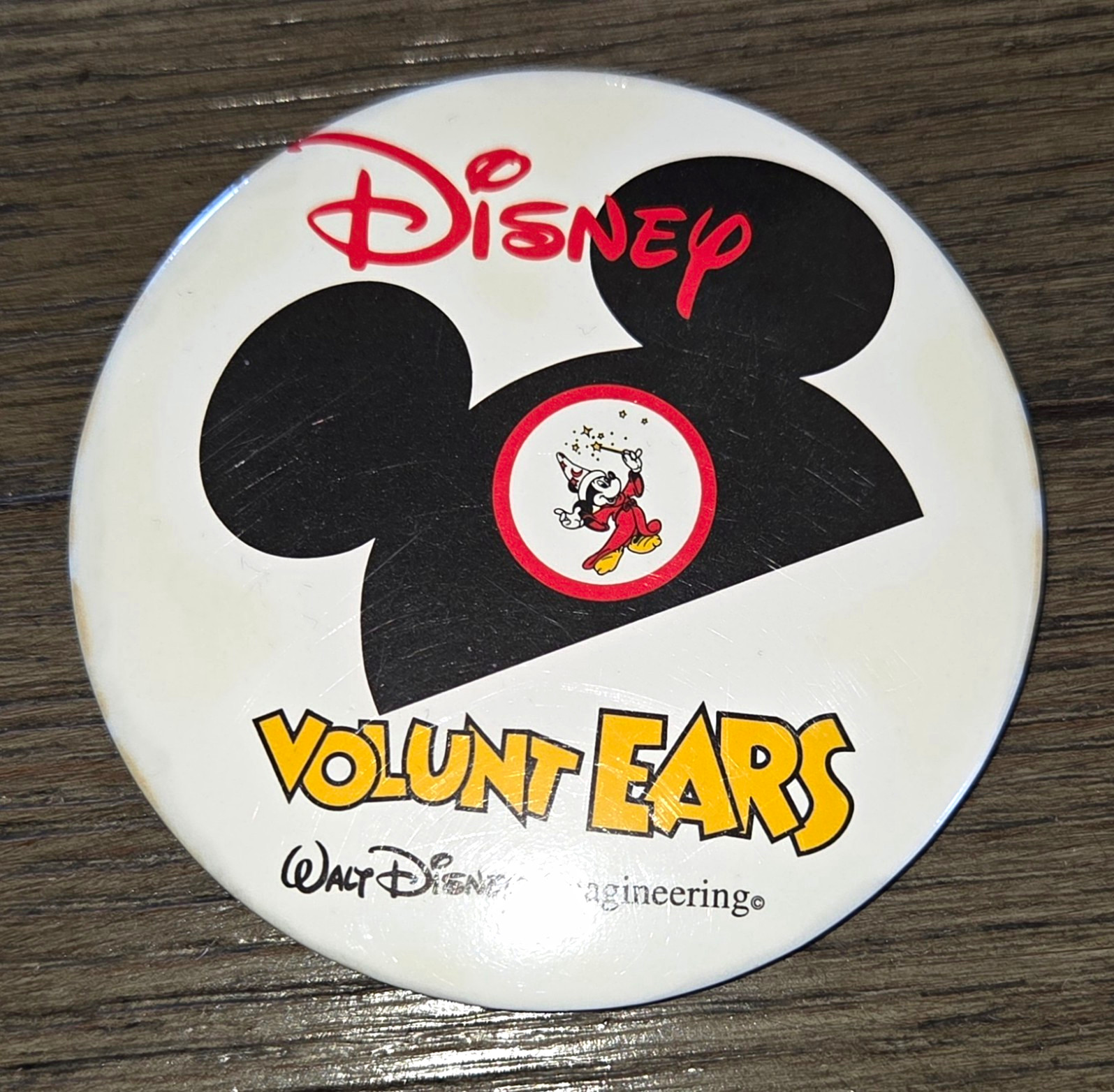 Rare Vintage Disney VOLUNT EARS Button Walt Disney Imagineering Sorcerer Mickey 