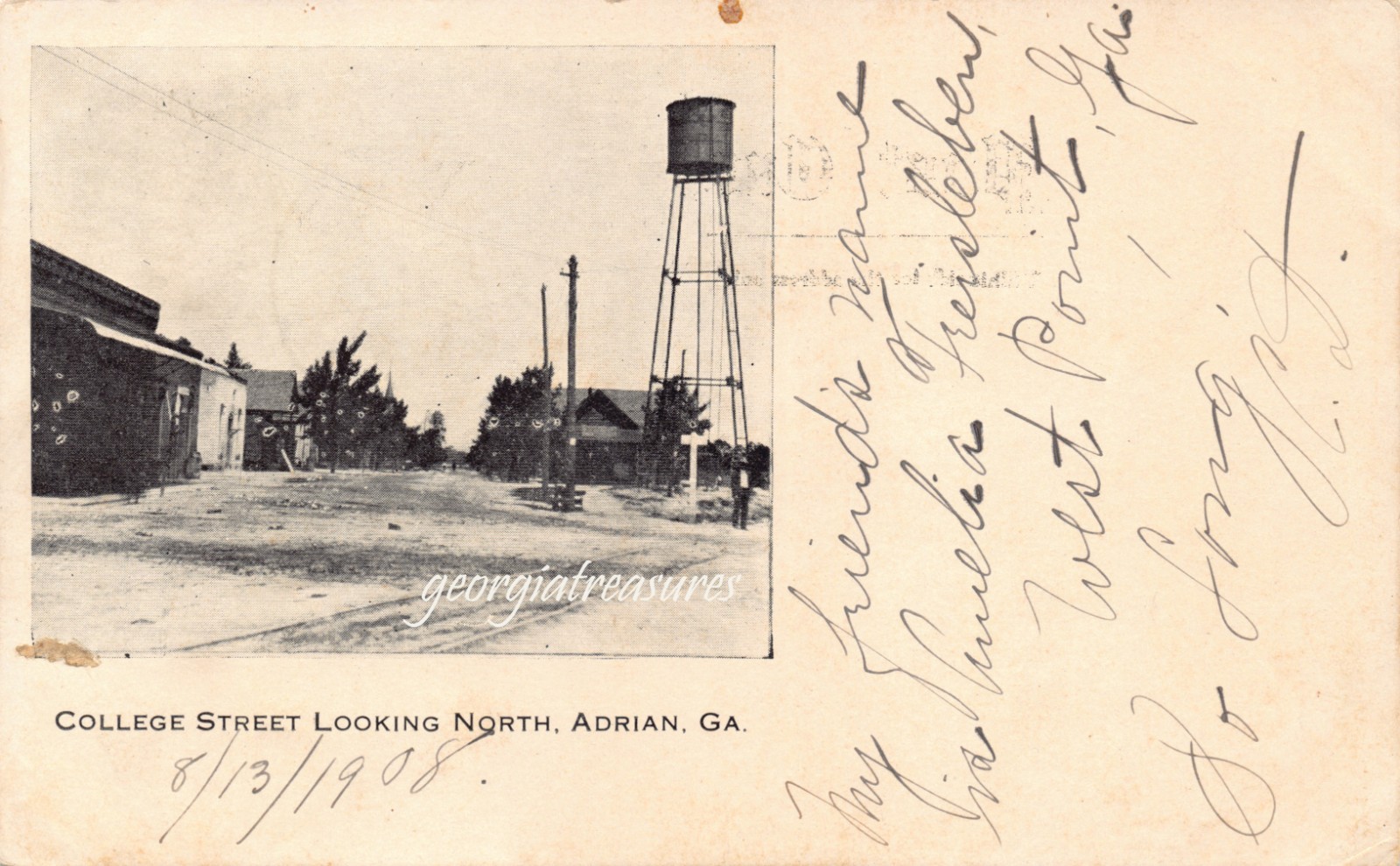 GA~GEORGIA~ADRIAN~COLLEGE STREET LOOKING NORTH~MAILED 1908