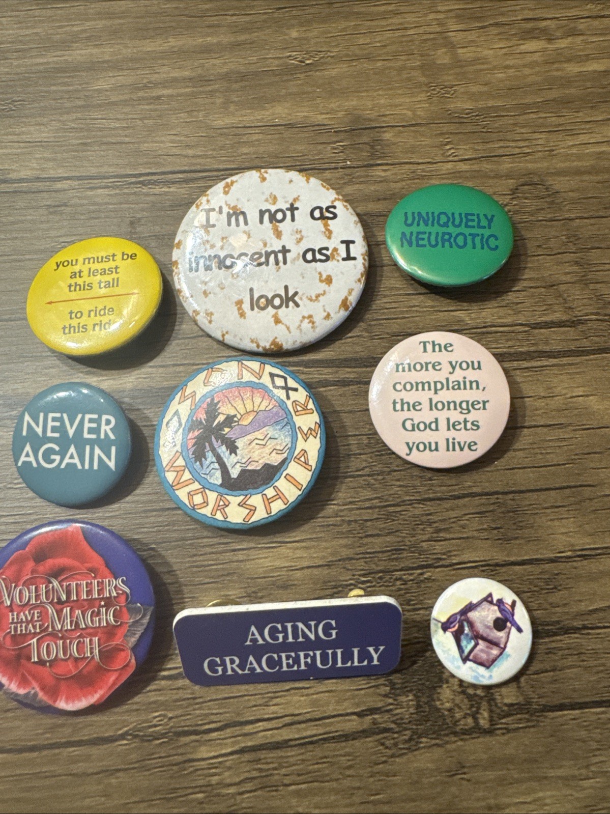 LOT 9 VINTAGE FUNNY UNIQUE SARCASTIC NOVELTY BUTTON PINS PINBACKS