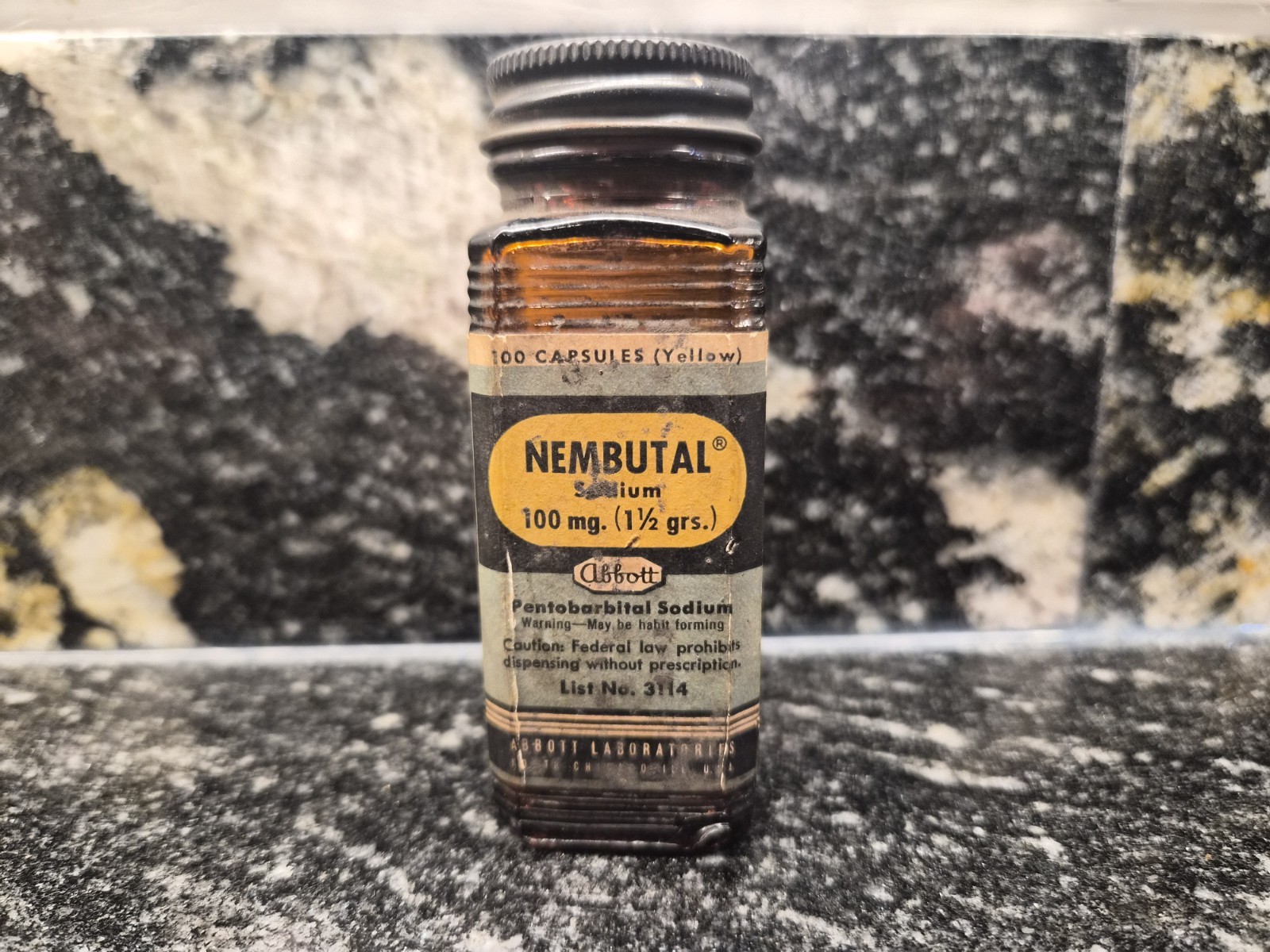 Vintage 1950\'s Amber Glass Pharmaceutical Bottle