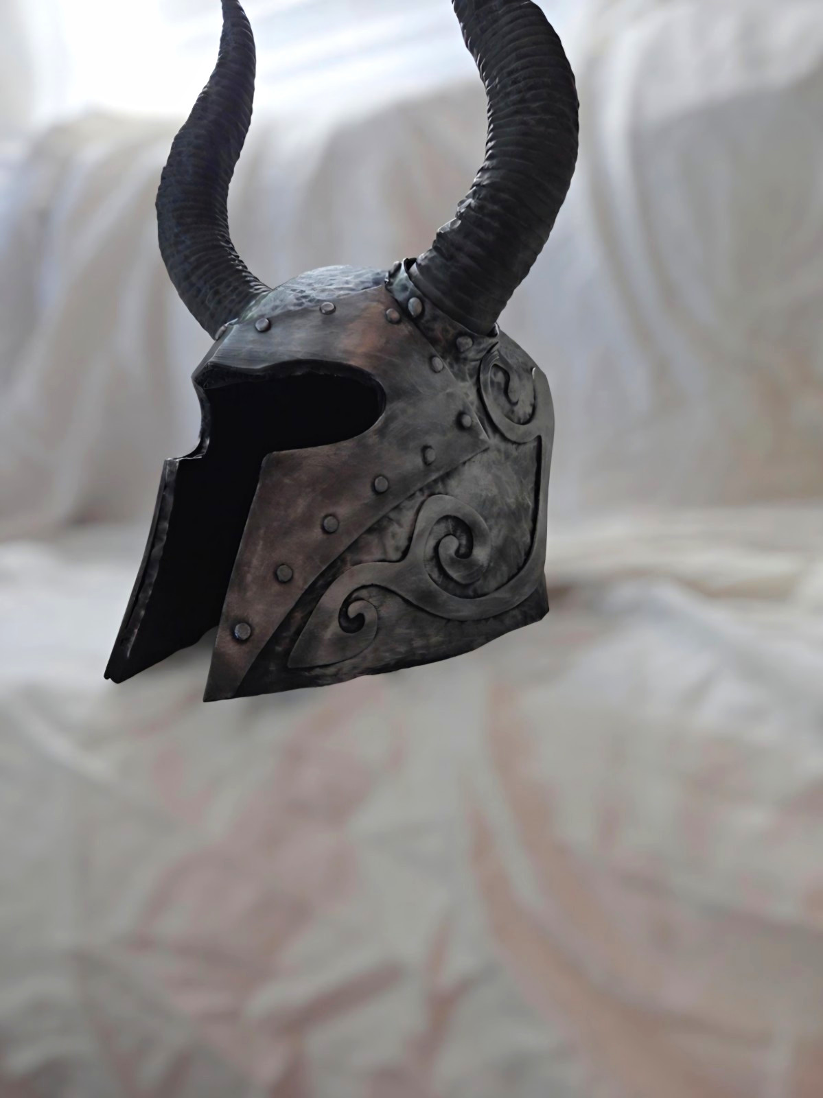 Viking Decorative Steel Horned Helmet Reproduction Silver/Black