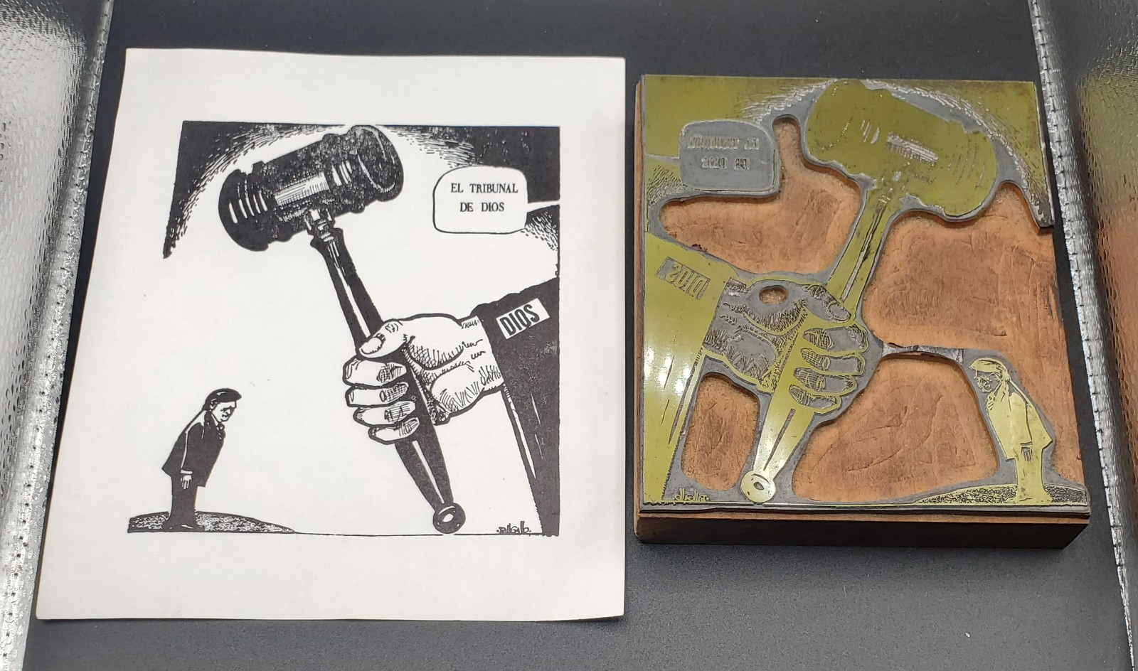 Bill Gallo Original Cartoon Artwork and Printing Block - Spanish Language News